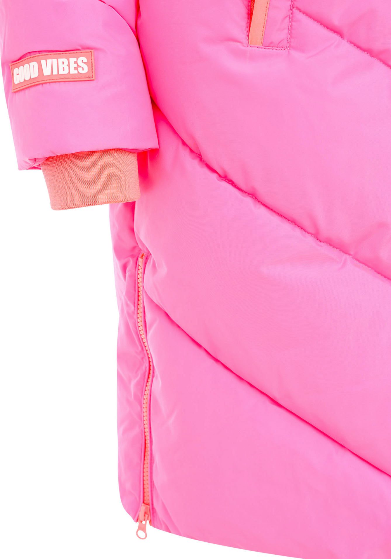 Zwillingsherz Steppjacke "Good Vibes Only" mit Kapuze, Backprint und bedrucktem Zugband