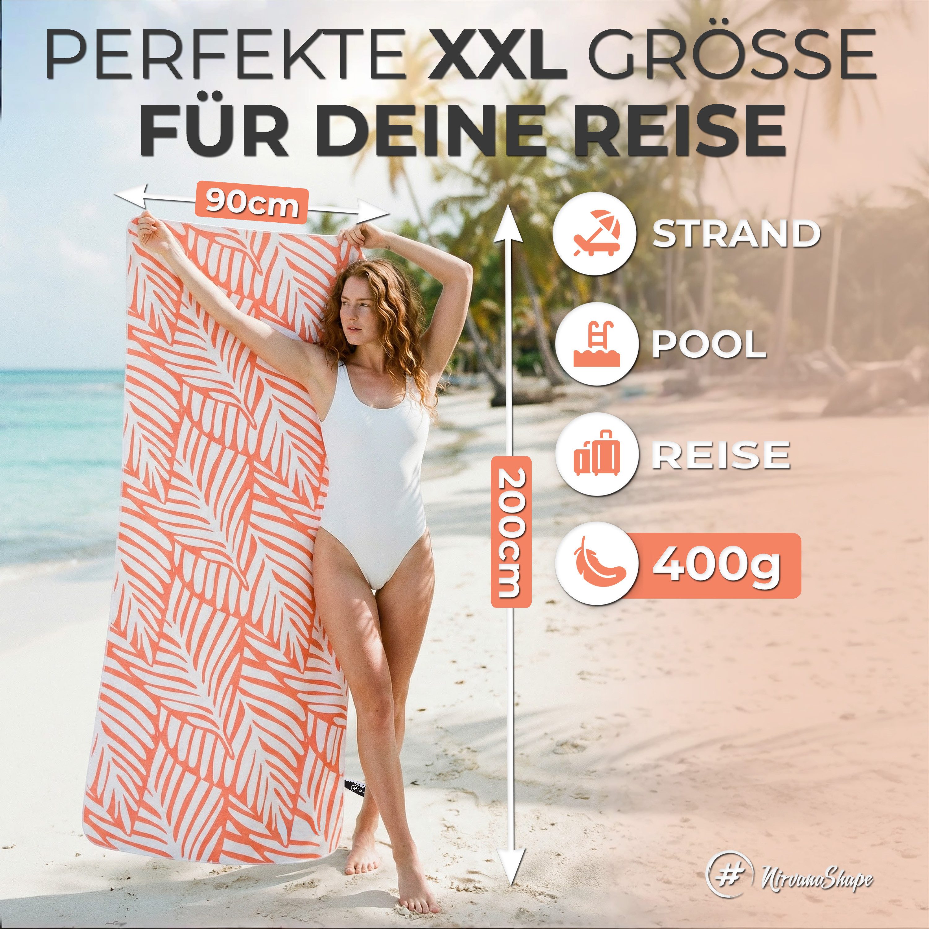 NirvanaShape Strandtuch Reise Handtuch Strandtuch XXL - Strandhandtuch, Mikrofaser Badetuch – Bild 2 von 5