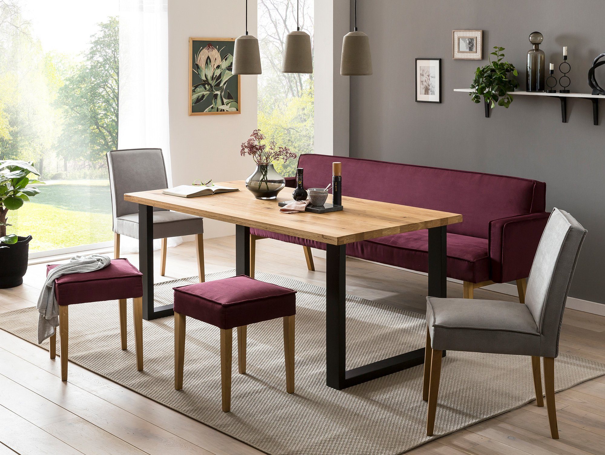 Moebel-Eins Polsterstuhl, LORAN Polsterstuhl, Gestell Massivholz Eiche/Stoffbezug