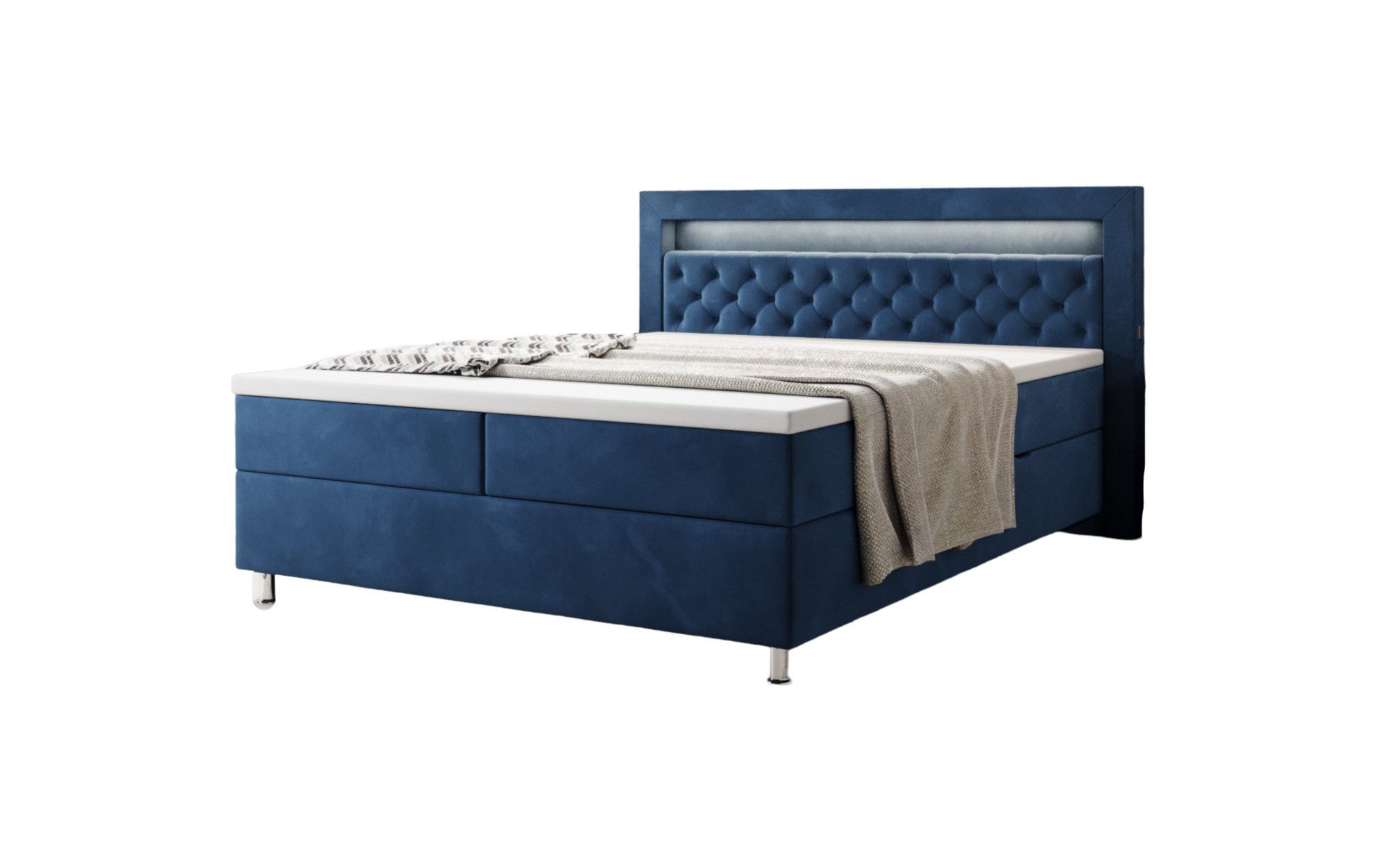 Luxusbetten24 Boxspringbett Troja, mit RGB-Beleuchtung, USB-Anschluss günstig online kaufen