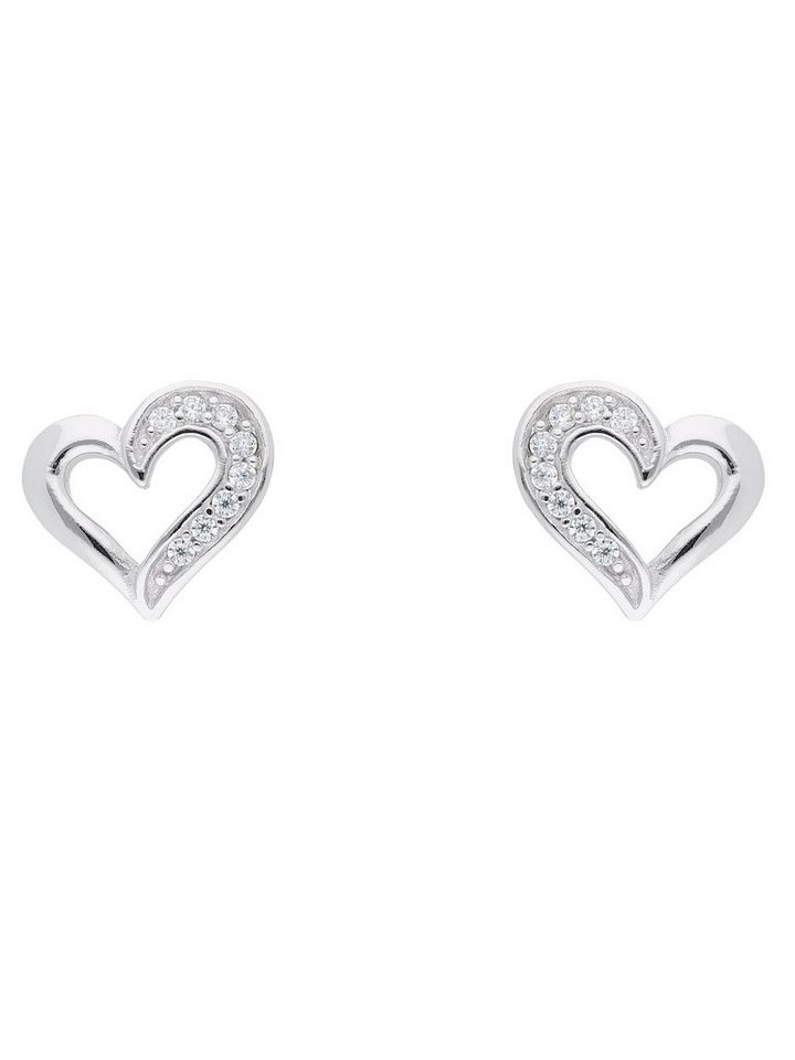 Adelia´s Paar Ohrhänger 925 Silber Ohrringe Ohrstecker Herz mit Zirkonia,  mit Zirkonia Silberschmuck für Damen, Maße - Breite 9,1 mm - Höhe 8,3 mm