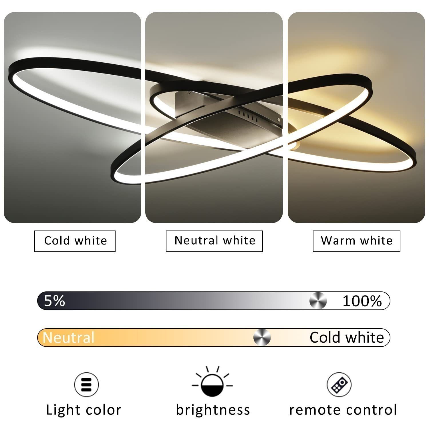 Leuchte,3-farbig Deckenleuchten LED mit Schwarz Fernbedienung Deckenlampe DOPWii