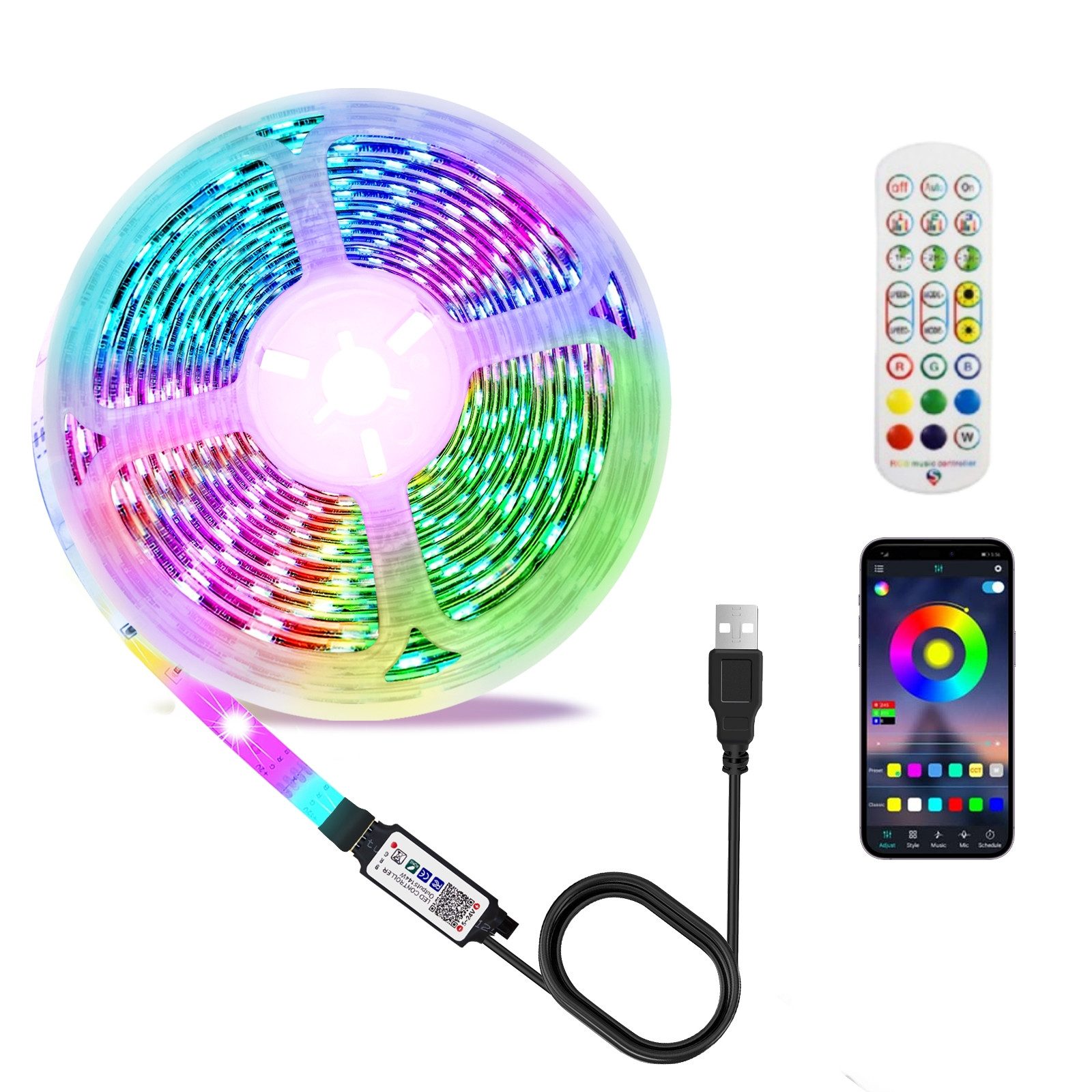 LED-Streifen Led Strip 15m RGB LED-Lichterkette mit Fernbedienung Bluetooth