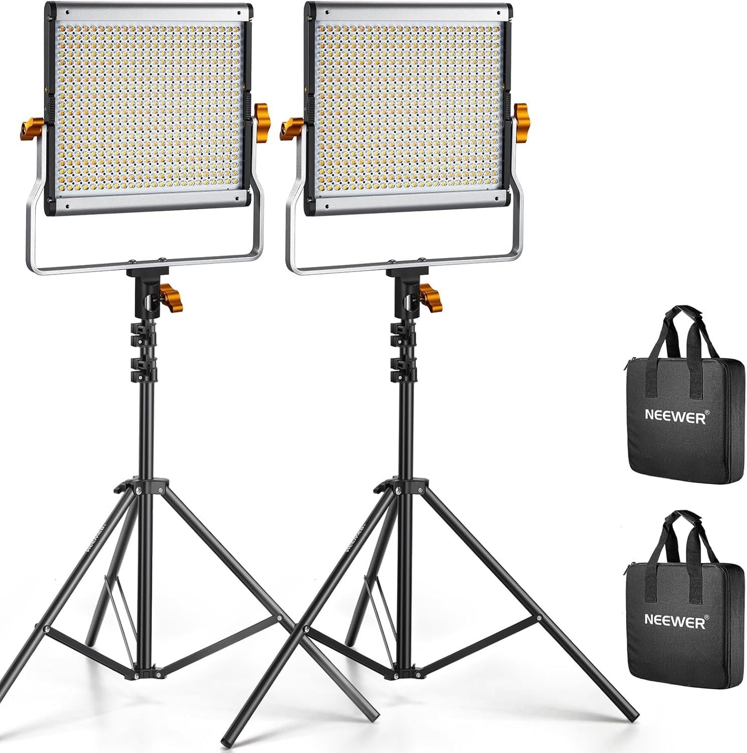Neewer Videoleuchte NL480 2er Pack LED Videolicht, Dimmbar, Zweifarbige, 480 LEDs, LED Panel mit U Halterung, 75" Lichtstativ, für Studiofotografie
