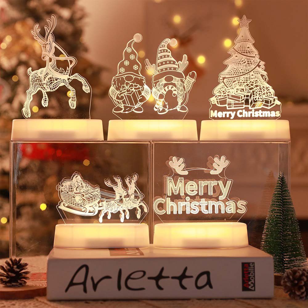 Rosnek LED Nachtlicht Weihnachten Thema, 3D-Effekte, Batterie/USB, für Kinder Geschenk, Warmweiß, Warmweiß Nachttischlampe