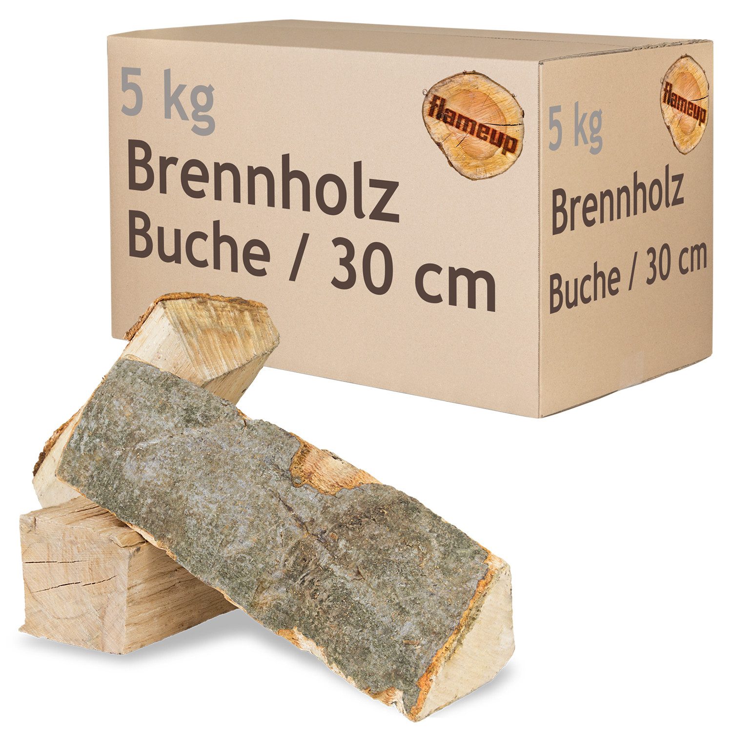 Flameup Kaminholz Brennholz Kaminholz Holz 5 kg Ofen Kamin Kaminofen Grill Buche 30 cm, 5 kg