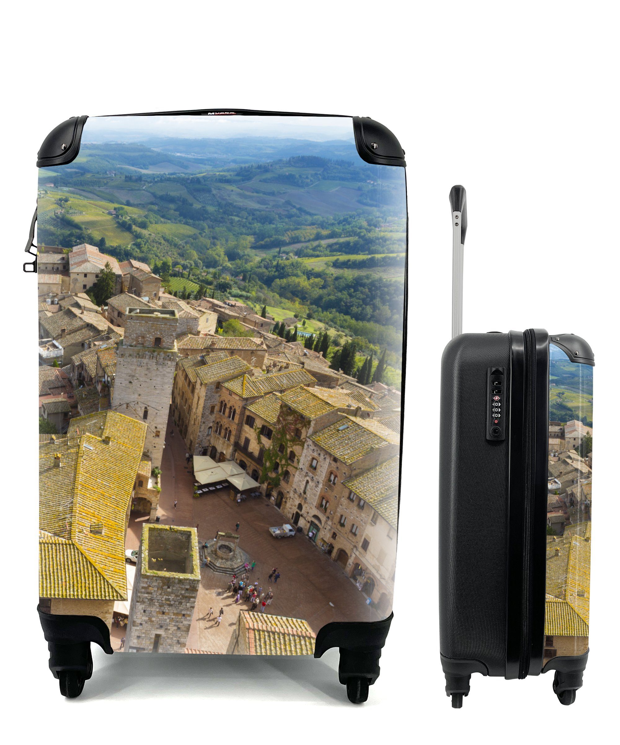 MuchoWow Handgepäckkoffer San Gimignano von oben in der Toskana, Italien, 4 Rollen, Reisetasche mit rollen, Handgepäck für Ferien, Trolley, Reisekoffer