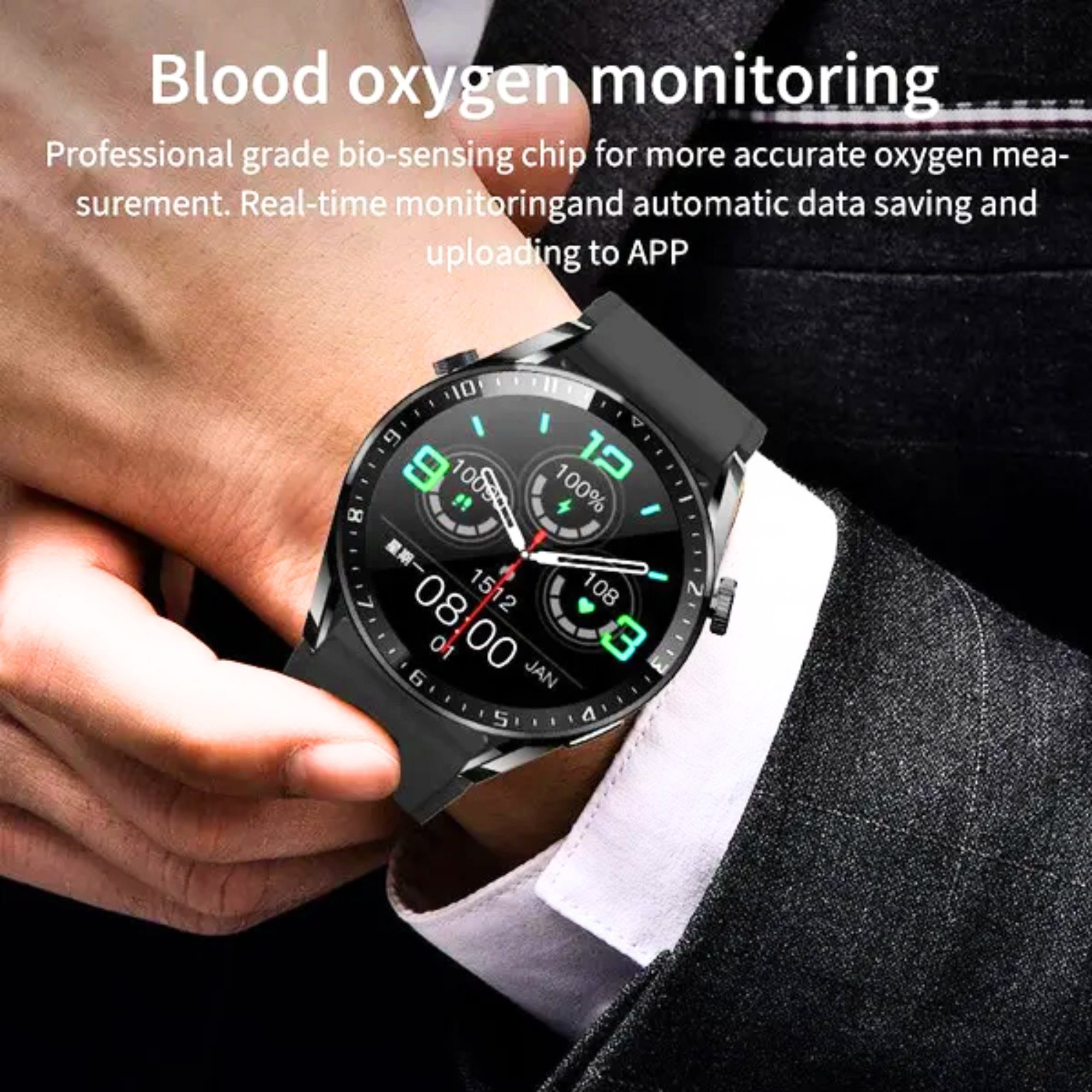 Manike HK85 Elegant Analyse cm) HD Silikon mit aus - Touchscreen Blutdruckmonitor EKG-Daten, und weichem AMOLED von Herzfrequenzmessung (1,69" Call Herzfrequenzmesser, BT Voll wechselband Blutdruckmessgerät Smartwatch Ladenkabel, Set, Spar