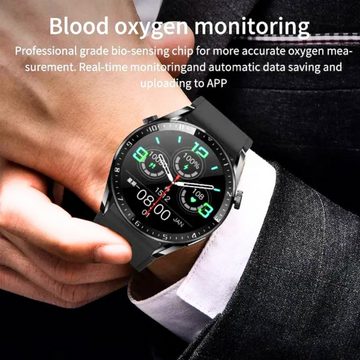 Manike HK85 Elegant Blutdruckmonitor Herzfrequenzmessung BT Call AMOLED Smartwatch (1,69" HD Voll Touchscreen cm) Spar - Set, mit wechselband aus weichem Silikon und Ladenkabel, Herzfrequenzmesser, Analyse von EKG-Daten, Blutdruckmessgerät