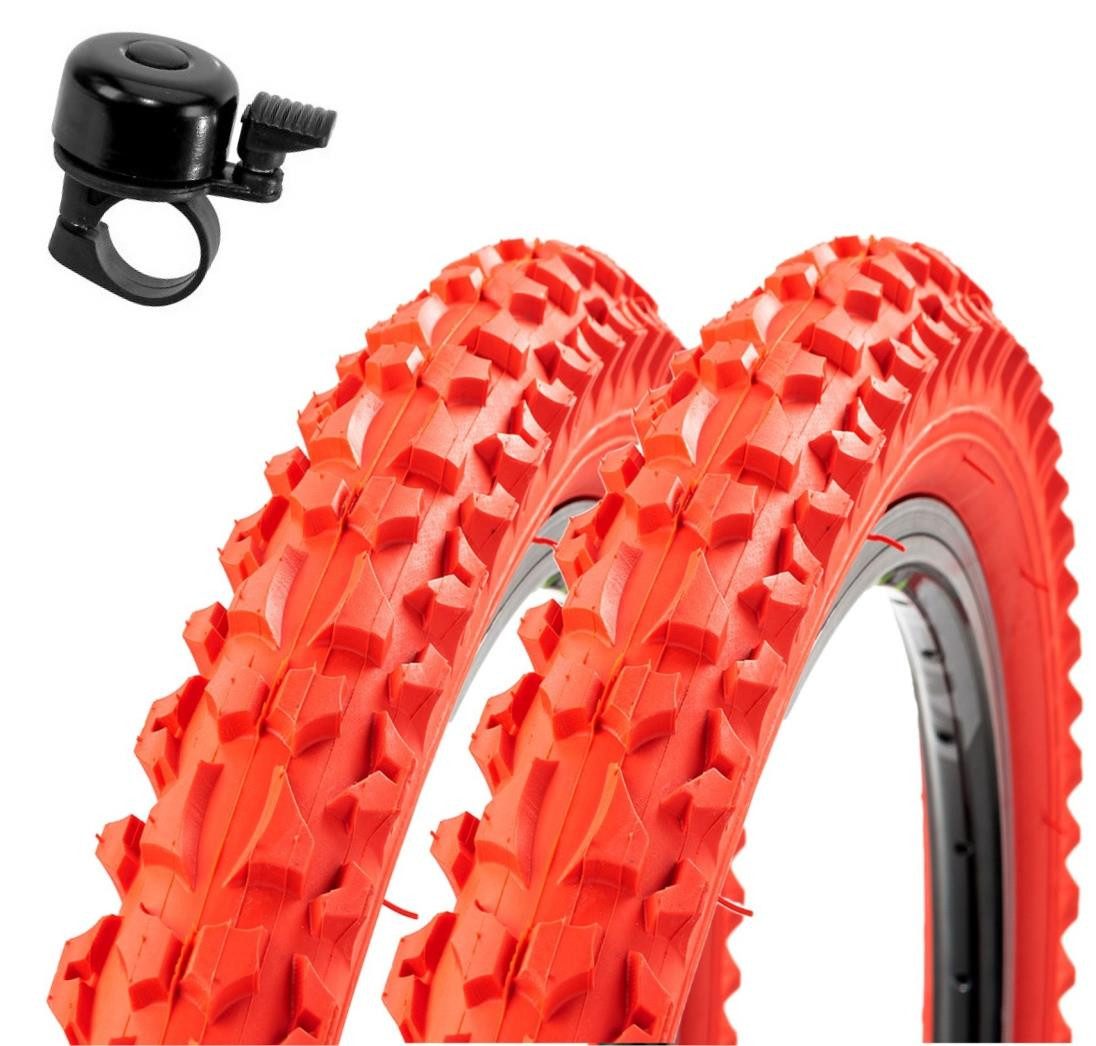 maxxi4you Fahrradreifen 2 x Roverstone 26 x 2,125 (57-559) Rot inkl. Fahrradklingel