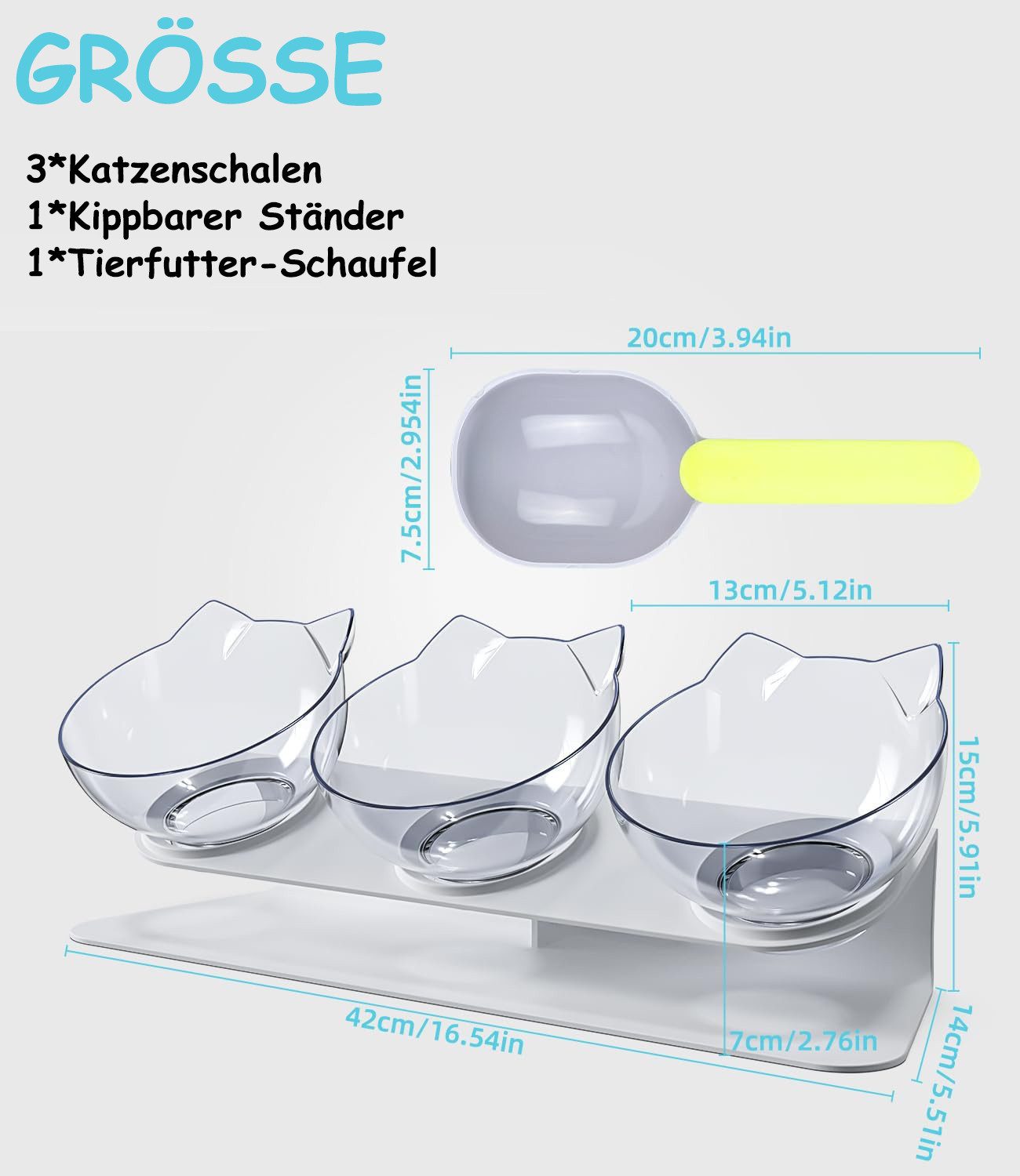 SinLaw Futternapf 3 in 1 Katzennapf-Set,15° kippbarer Futternapf,rutschfester Futternapf, Geeignet für kleine und mittelgroße Hunde und Katzen