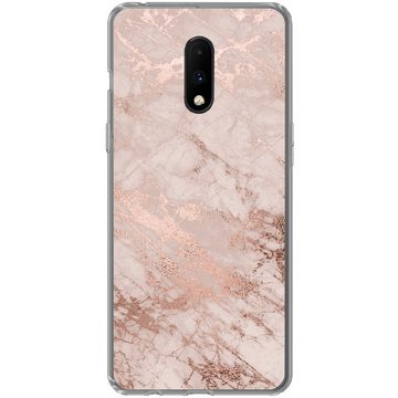 MuchoWow Handyhülle Marmor - Rosa - Luxus - Marmoroptik - Glitzer - Design, Phone Case, Handyhülle OnePlus 7, Silikon, Schutzhülle