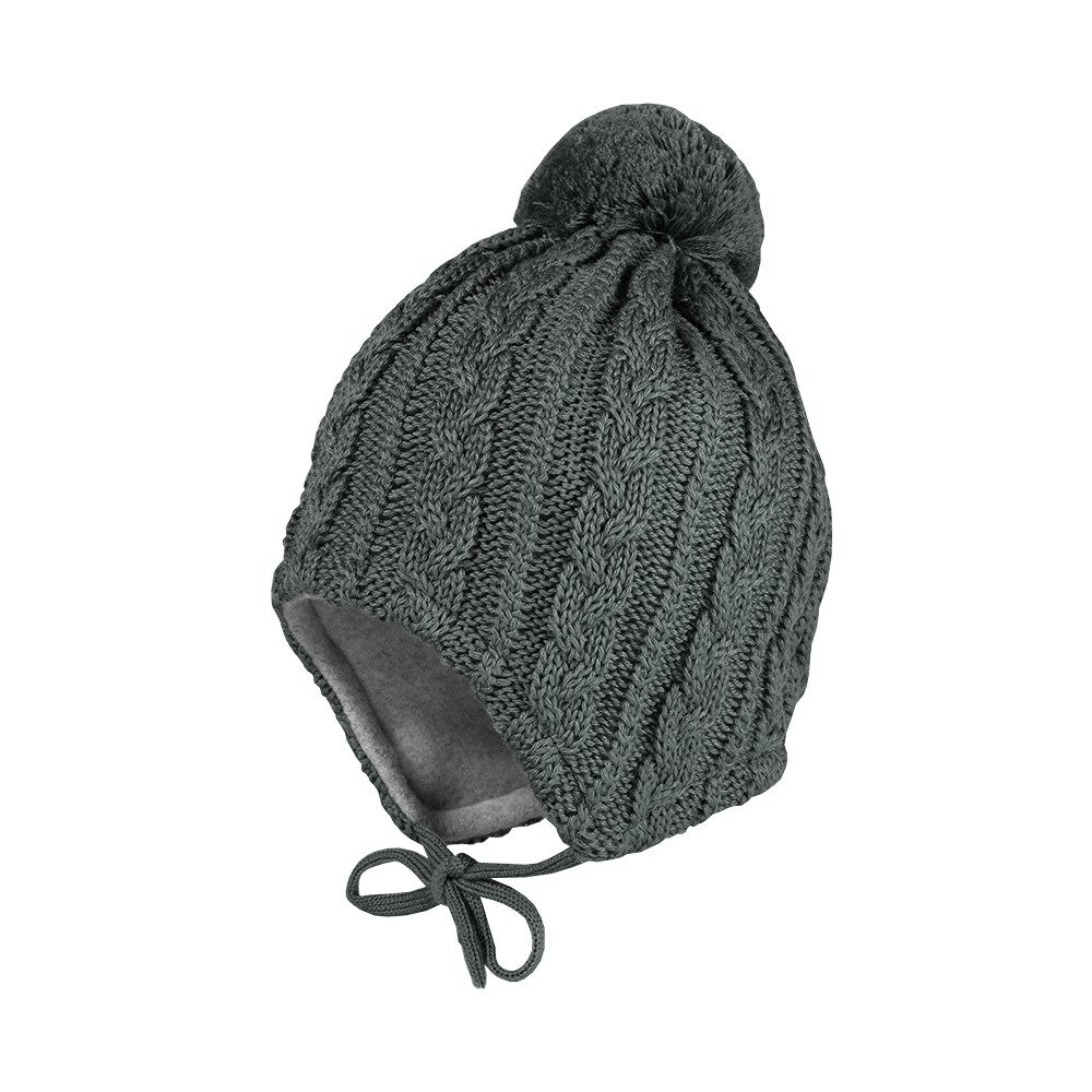 MAXIMO Strickmütze MINI-Mütze, Zopf, ausgenäht Pompon, Futter (1-St) Merinowolle