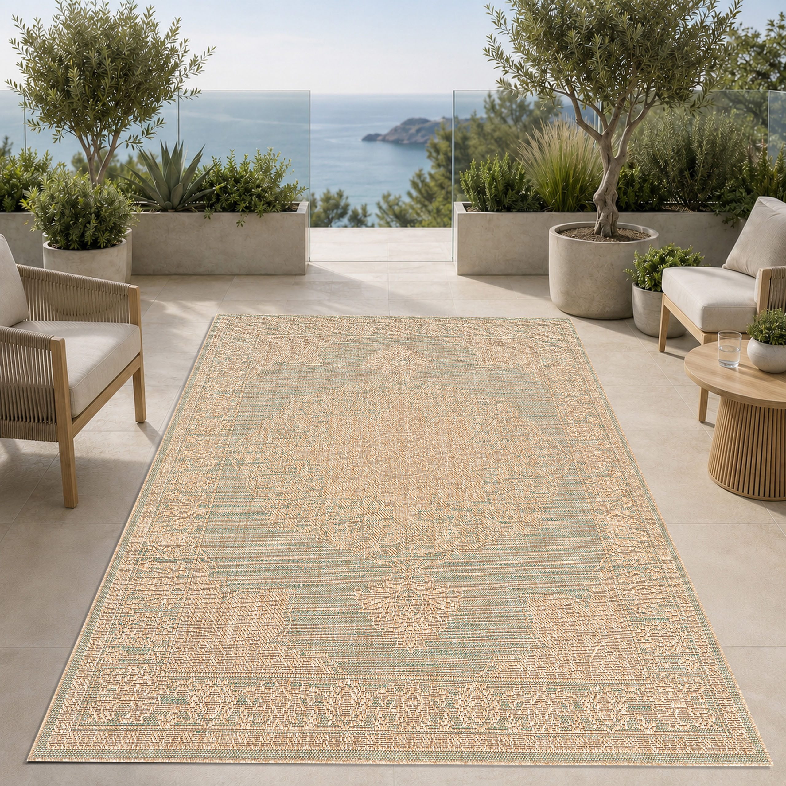 Carpetia Outdoorteppich Moderner Sisal-Look, rechteckig, Höhe: 5 mm, Flachgewebe - robust und wetterfest, für Innen- und Außenbereiche