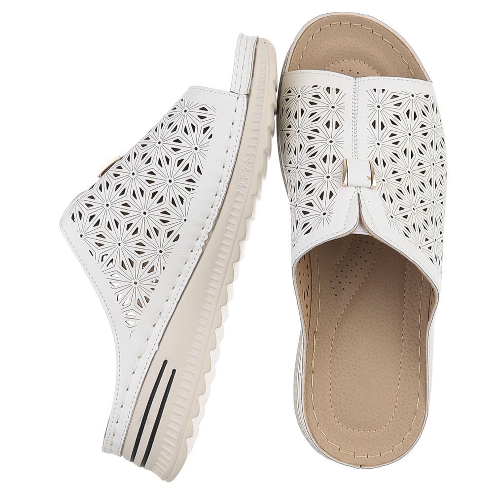 Ital-Design Damen Slipper mit Cut-outs und Komfortsohle Plateausandaletten (91849131) Keilabsatz/Wedge Keilsandaletten in Weiß