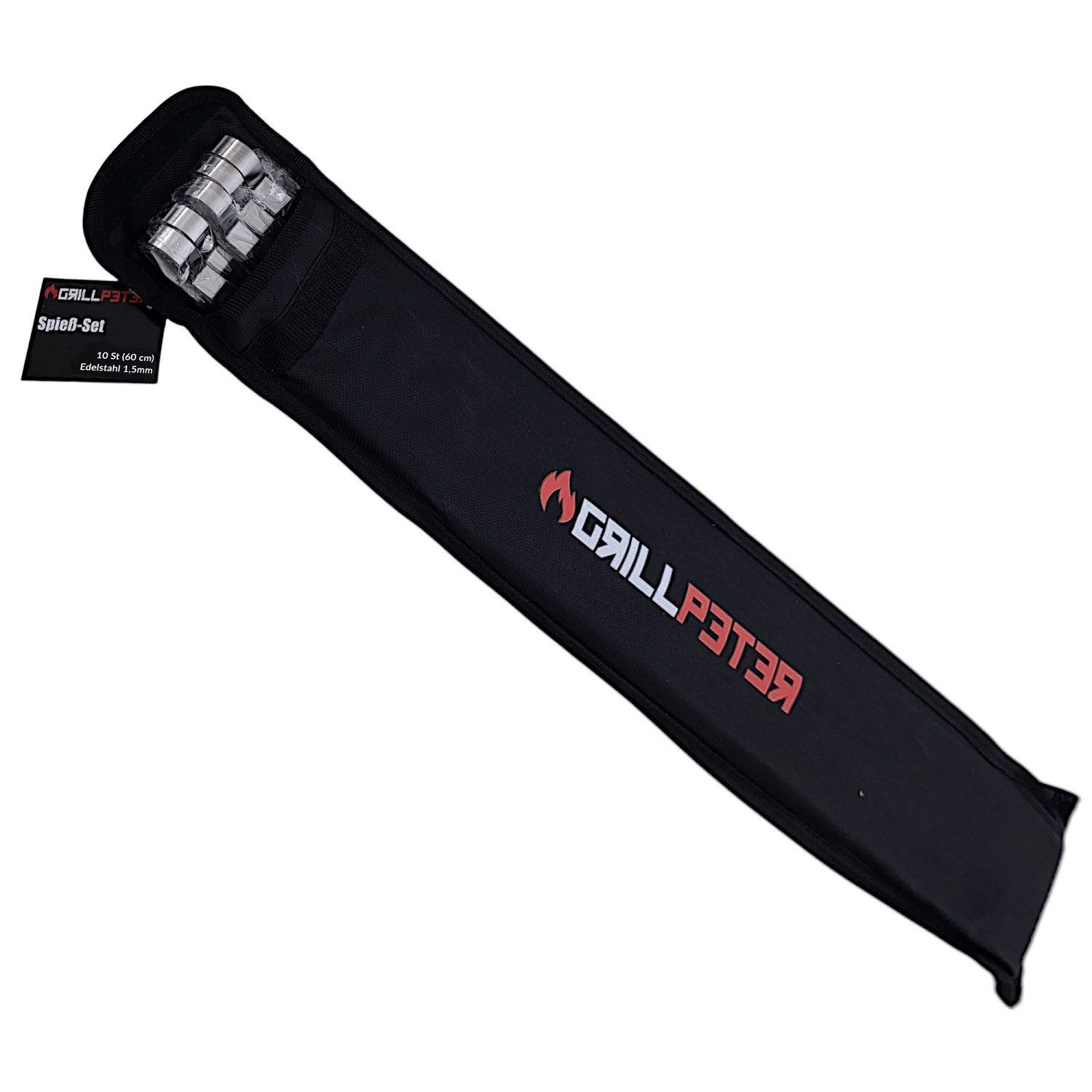 Grillpeter Schaschlikspieße Grillpeter Schaschlik Spieße Edelstahl 10 Stück 60 cm mit Tasche