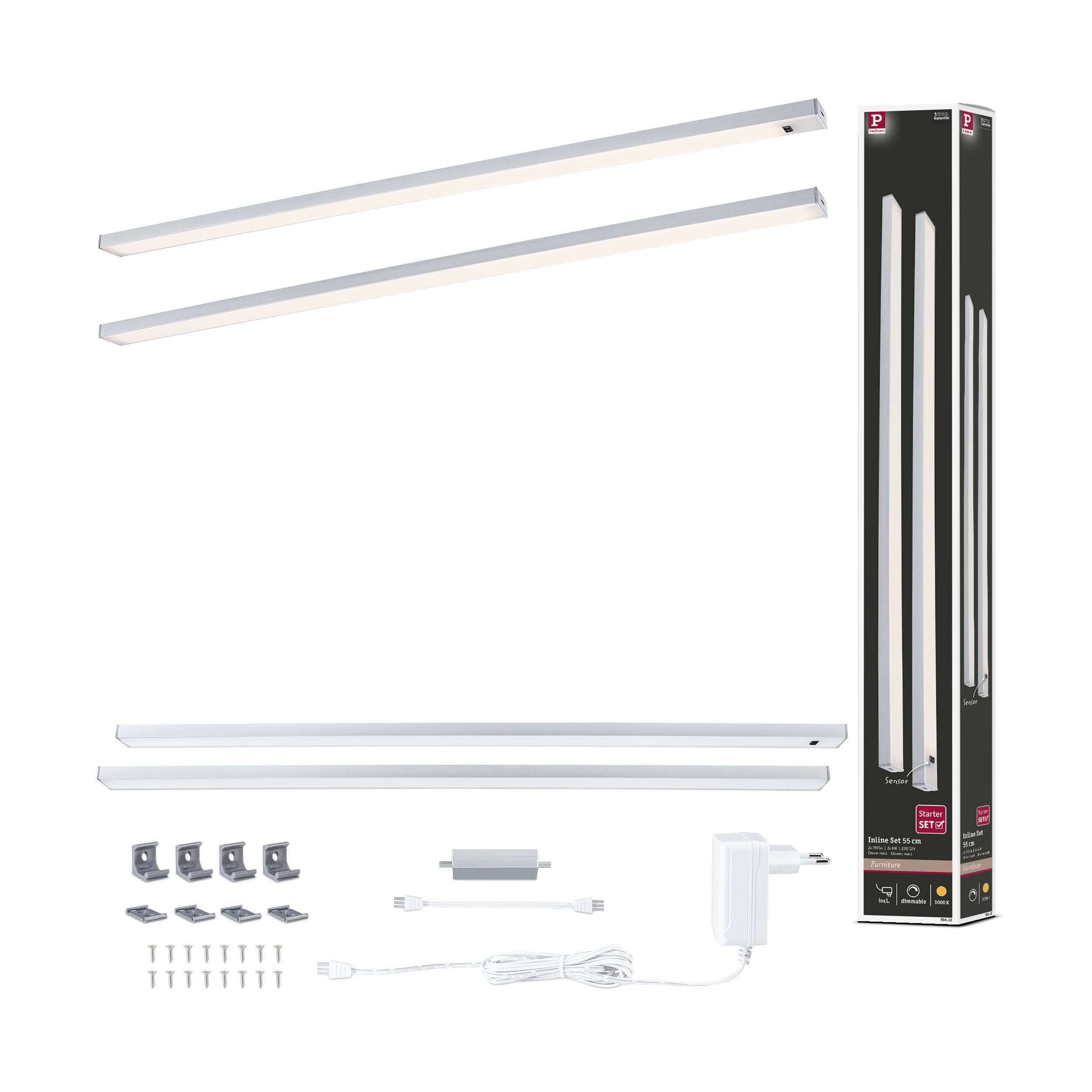 Paulmann LED Unterbauleuchte LED Unterschrankleuchte Inline Starterset 3000K dimmbar 2x6W 550x26 mm