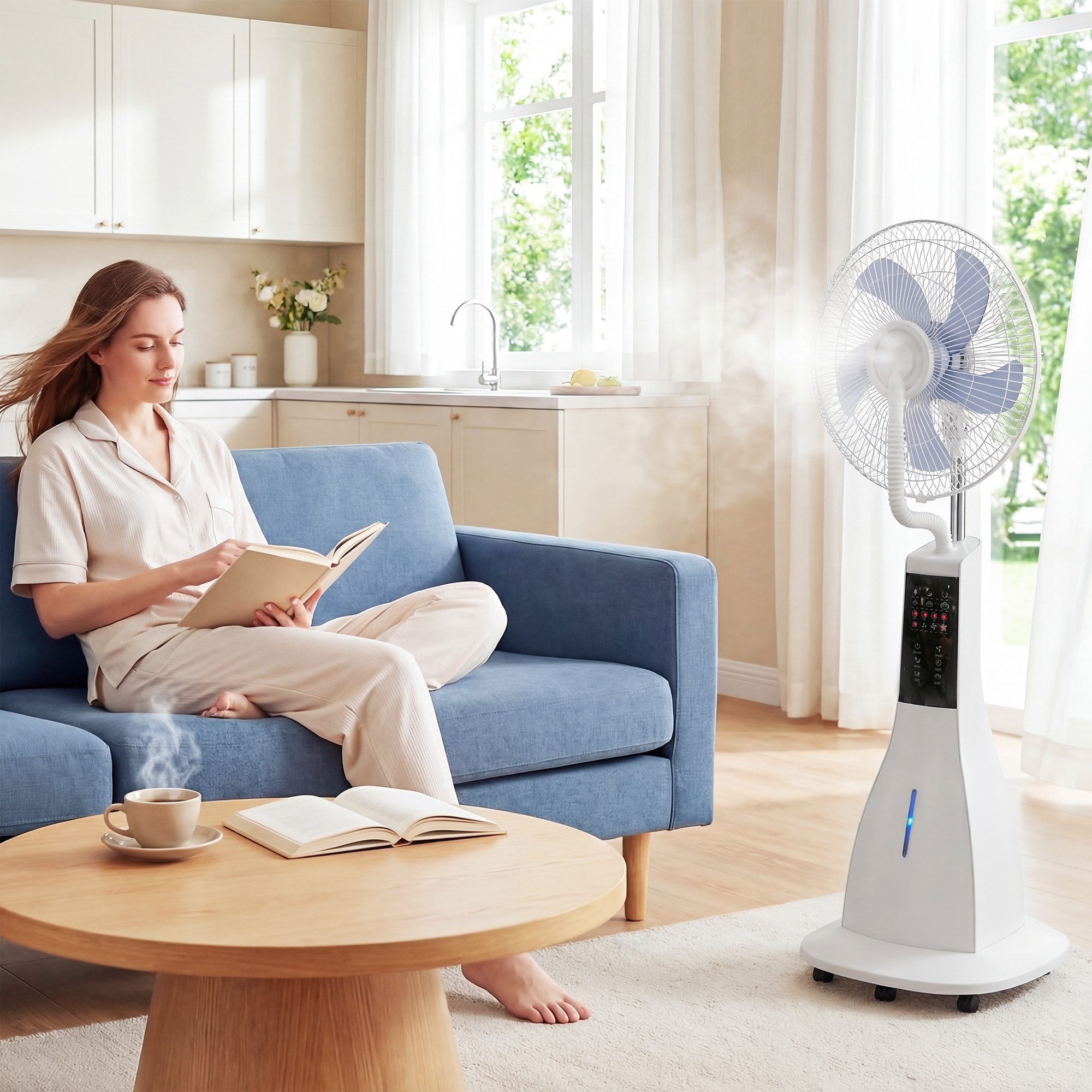 HOMCOM Standventilator Sprühnebel Timer Modi, Mit Wasserkühlung, 75° oszillierend, Fernbedienung