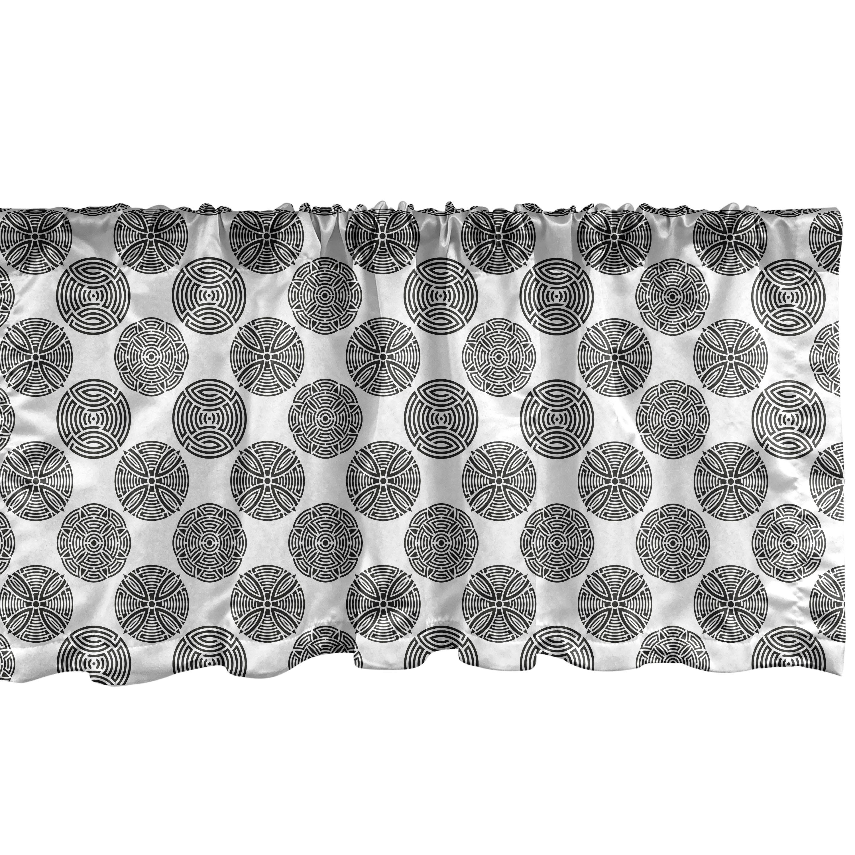 Scheibengardine Vorhang Volant für Küche Schlafzimmer Dekor mit Stangentasche, Abakuhaus, Microfaser, Abstrakt Kreative Labyrinth-Motiv Runden