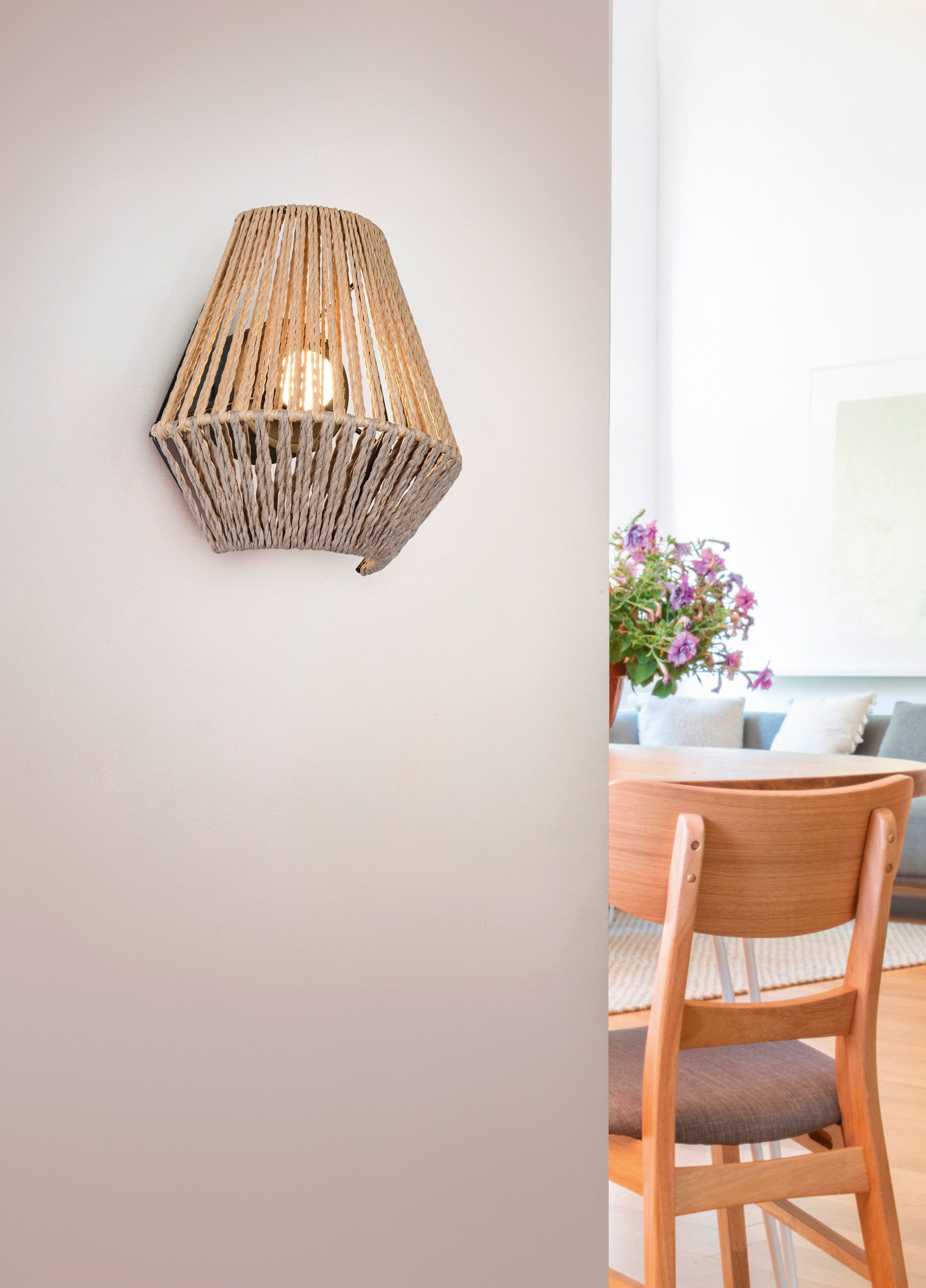 Reality Leuchten LED Wandleuchte LIRA, Akku Wandlampe, USB Ladeanschluss, 1,5W 140 Lumen 3000K warmweiß, Dimmfunktion, USB-Ladefunktion, mehrere Helligkeitsstufen, LED fest integriert, Warmweiß, Lampenschirm aus Papiergarn, Touchdimmer, max 8h Akkulaufzeit