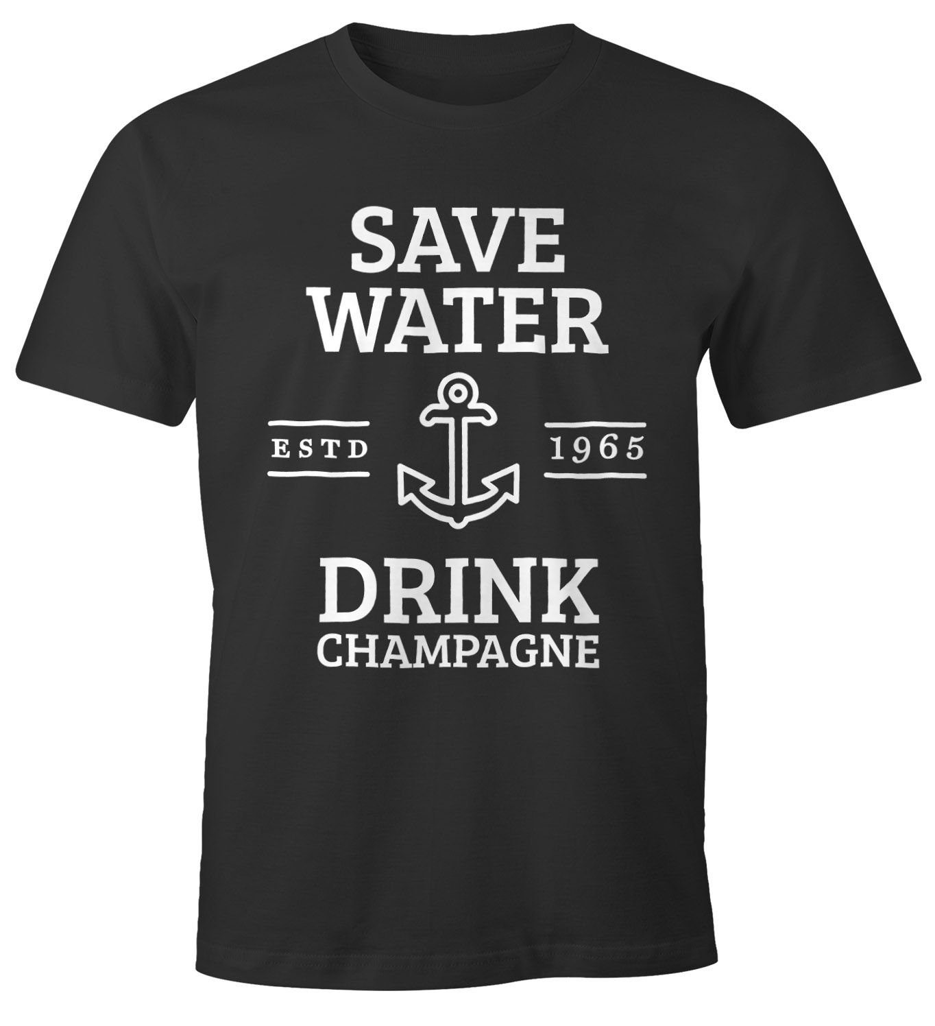 MoonWorks Print-Shirt Save water drink Champagne Herren T-Shirt Fun-Shirt Moonworks® mit Print schwarz