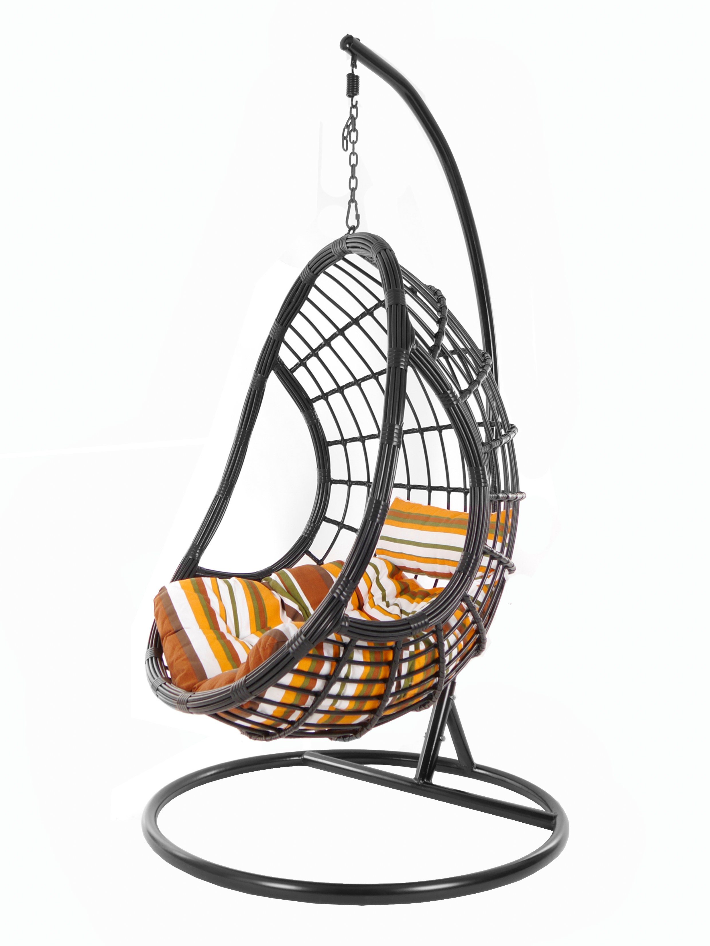 und KIDEO Chair, Design Hängesessel Swing retro mit Loungemöbel, Kissen, Hängesessel PALMANOVA (8640 stripes) Gestell black, Schwebesessel, gestreift schwarz, retro edles