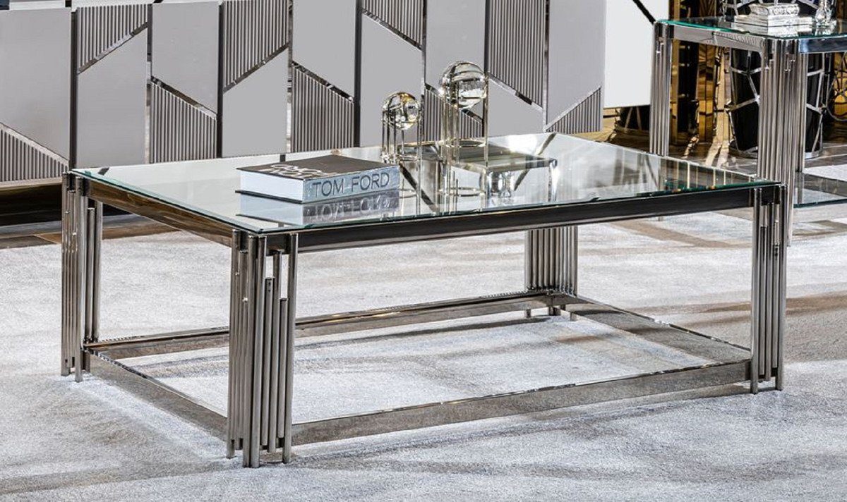 Luxus x Wohnzimmer Padrino Rechteckiger Glasplatte Silber Couchtisch - x - cm H. Padrino - Casa Wohnzimmertisch Möbel Casa Couchtisch Möbel mit Luxus 45 80 Luxus 120 Hotel