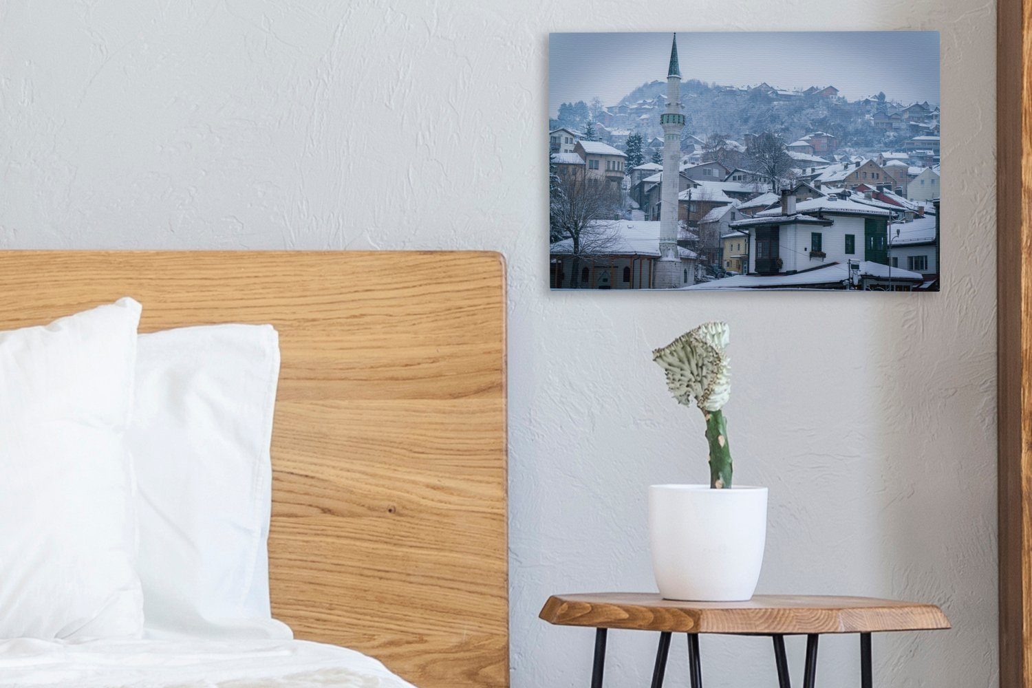 Wandbild Skyline Winterliche Leinwandbild OneMillionCanvasses® in Aufhängefertig, 30x20 Leinwandbilder, Wanddeko, St), (1 cm von Herzegowina, Bosnien Sarajevo und