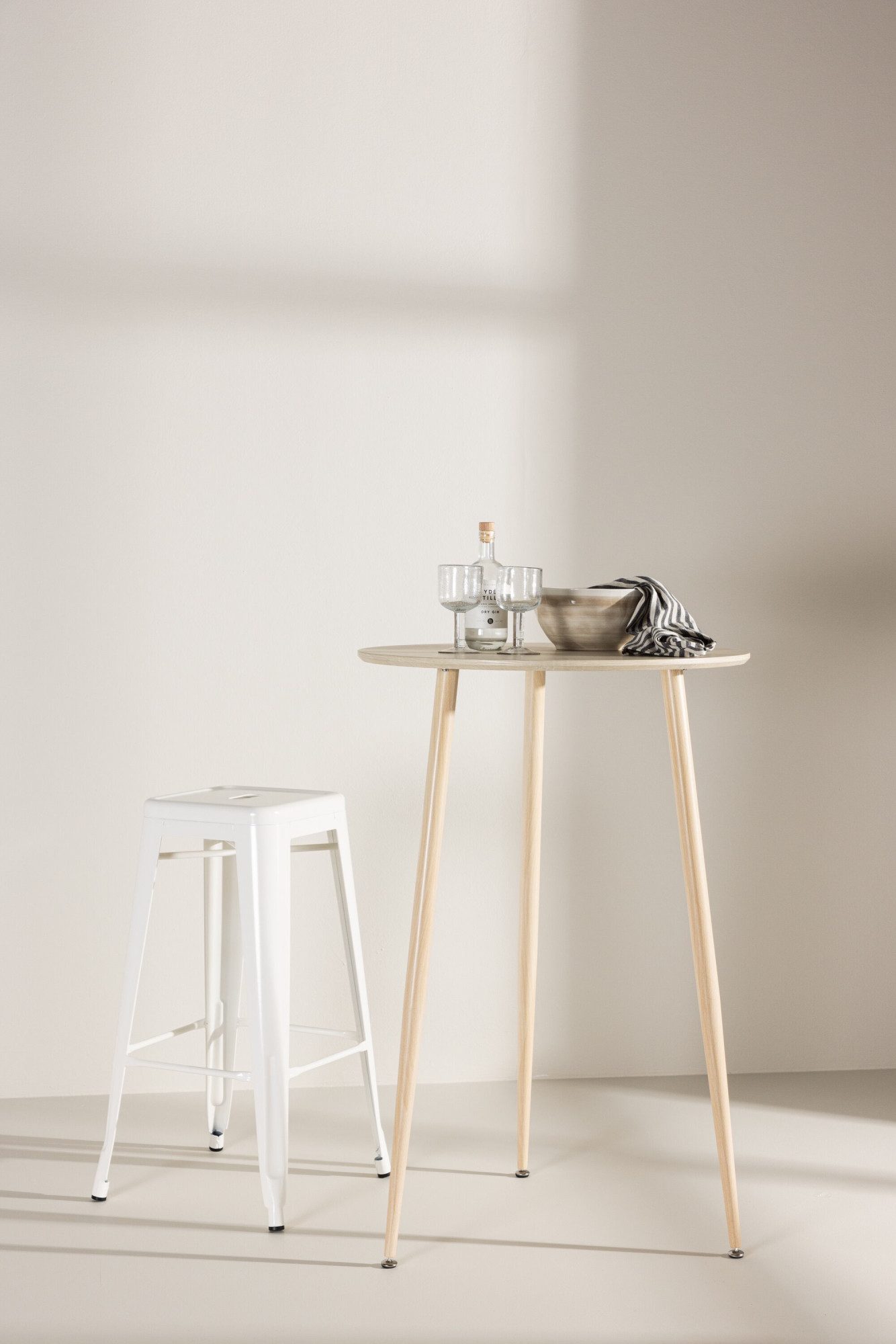 Venture Home Tresentisch Plaza, runder Bartisch Ø 70 × 105 cm in hellem Whitewash, Tresentisch, MDF, Stahlbeine, rund, hoch, hell