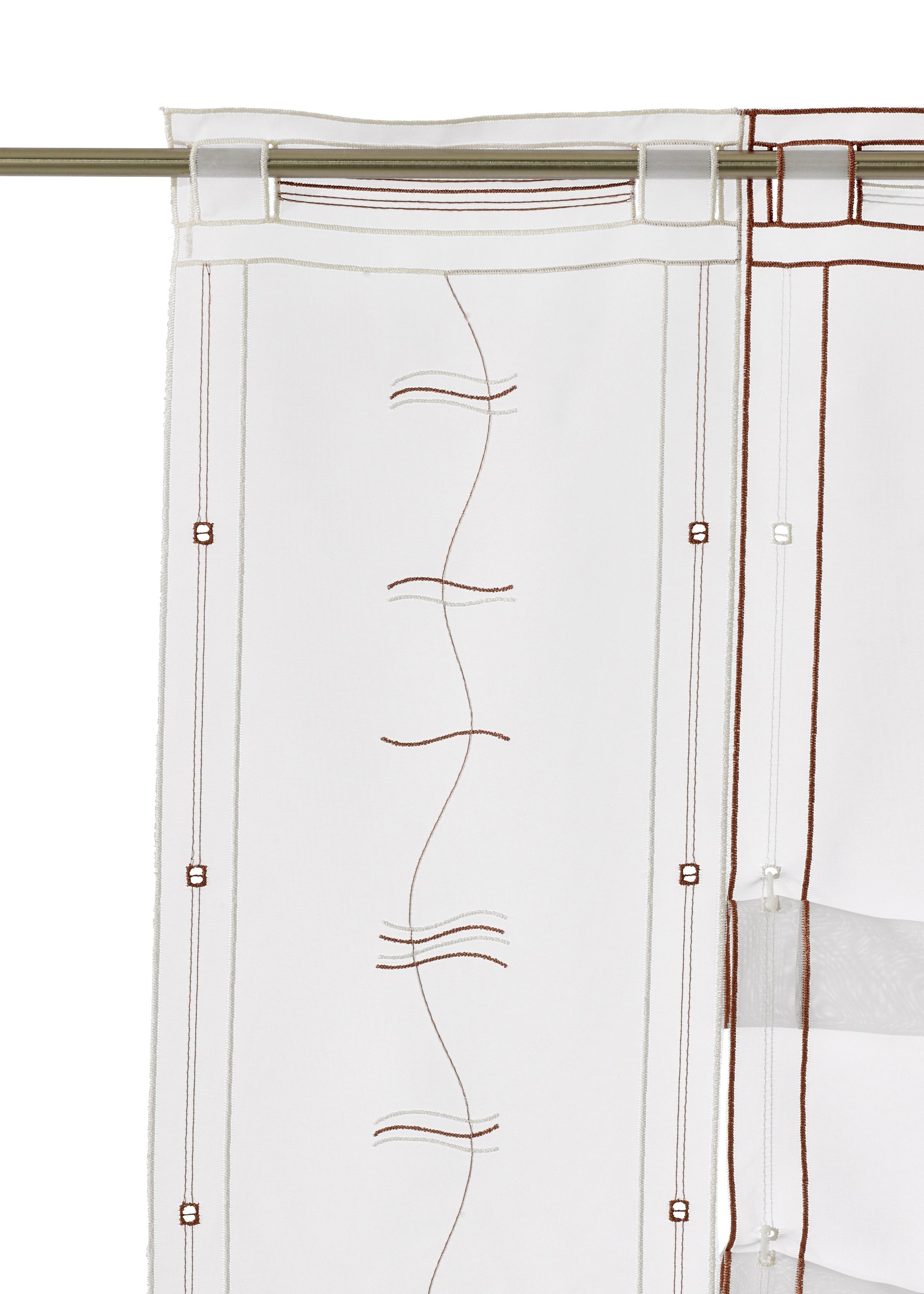 Raffung Selina, braun/champagner Gardine, transparent, Scheibengardine Voile, transparent, Hochraff, (1 bestickt, Voile, Weckbrodt, Stangendurchzug Stickerei, St),