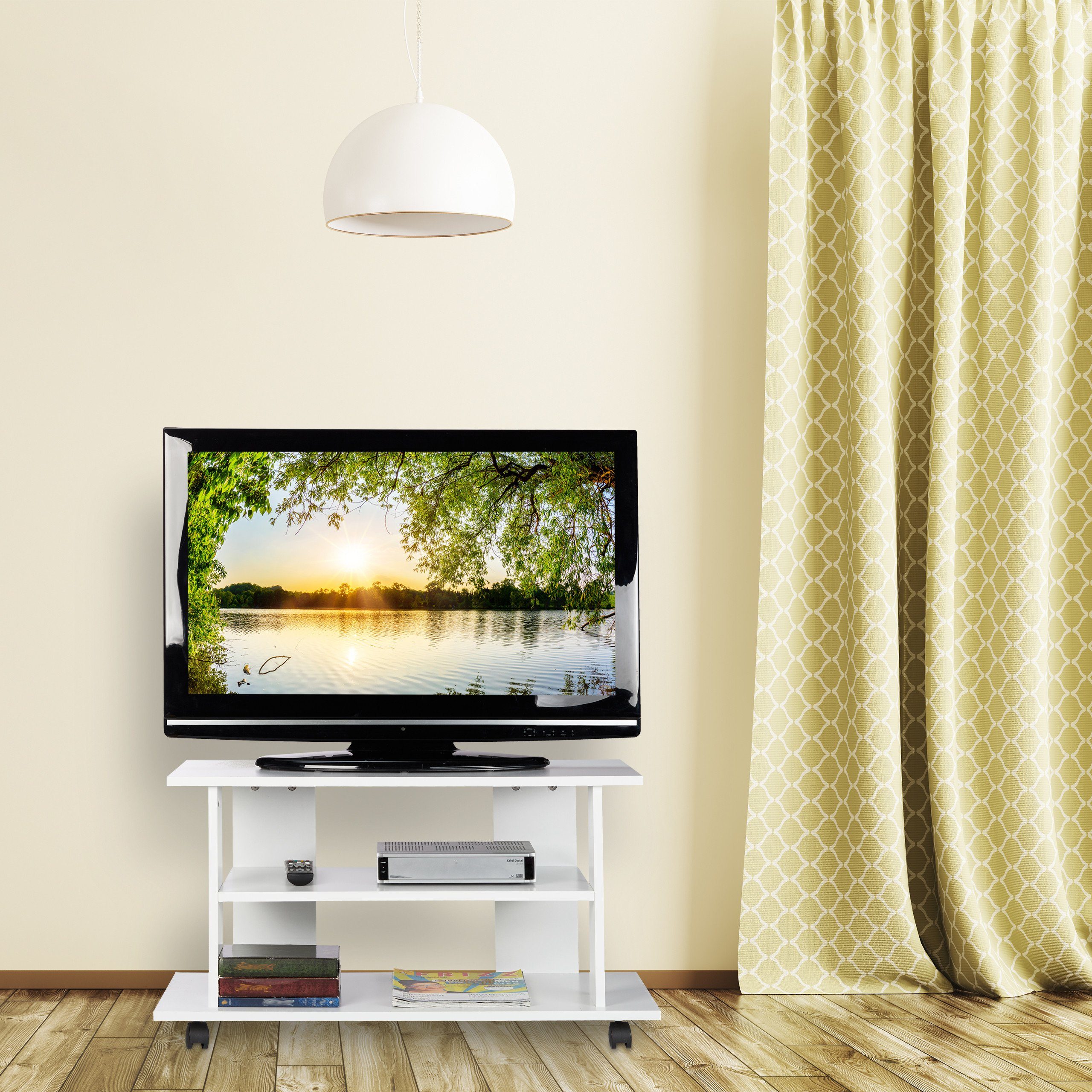 relaxdays TV-Regal TV Board fahrbar, Weiß günstig online kaufen