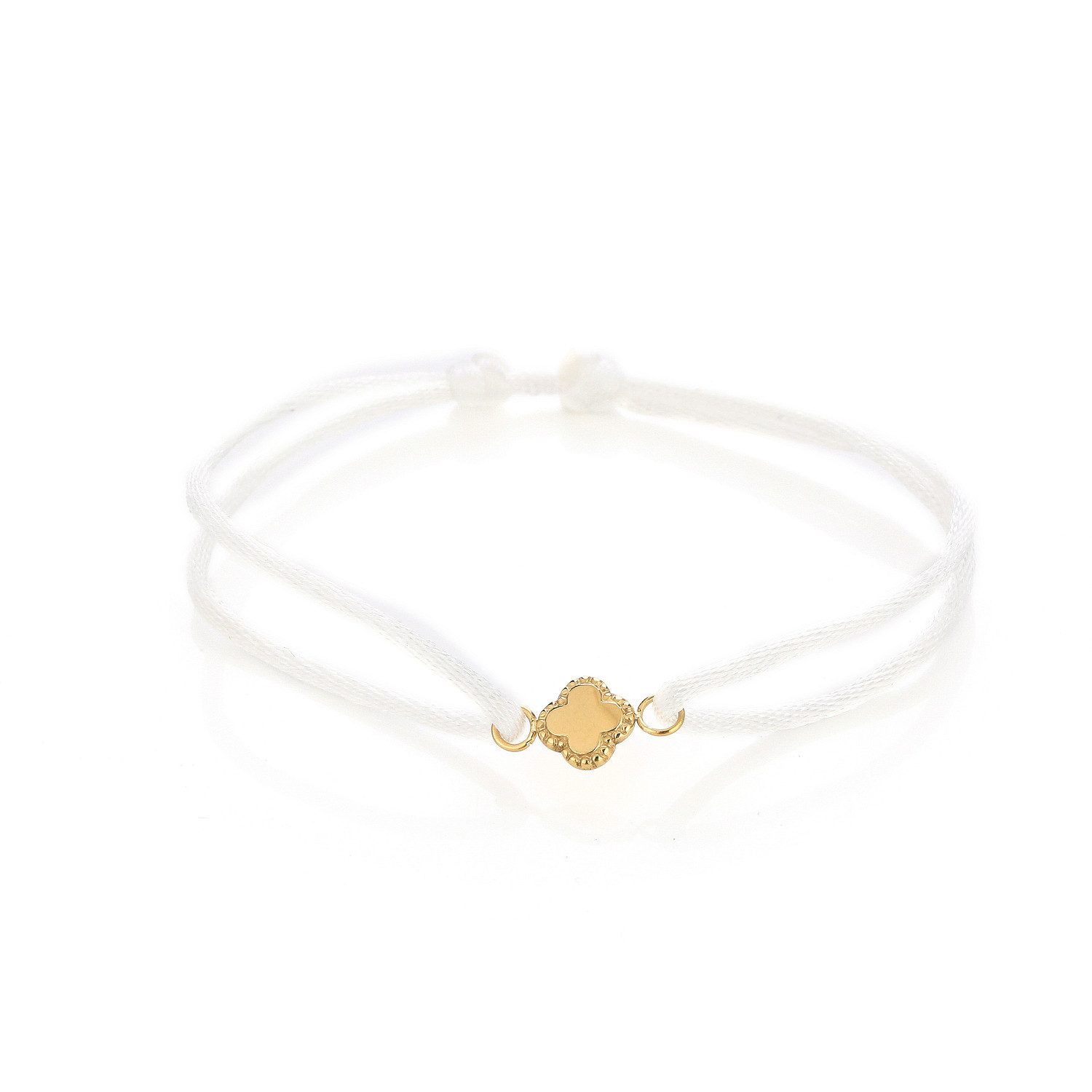 KARMA Armband Damenarmband Stoff Kleeblatt Weiß od. Schwarz Damen Armband modern (Stoffarmband Kleeblattarmband Schiebeknoten), Damenschmuck mit goldenem Kleeblatt Schiebeknotenarmband