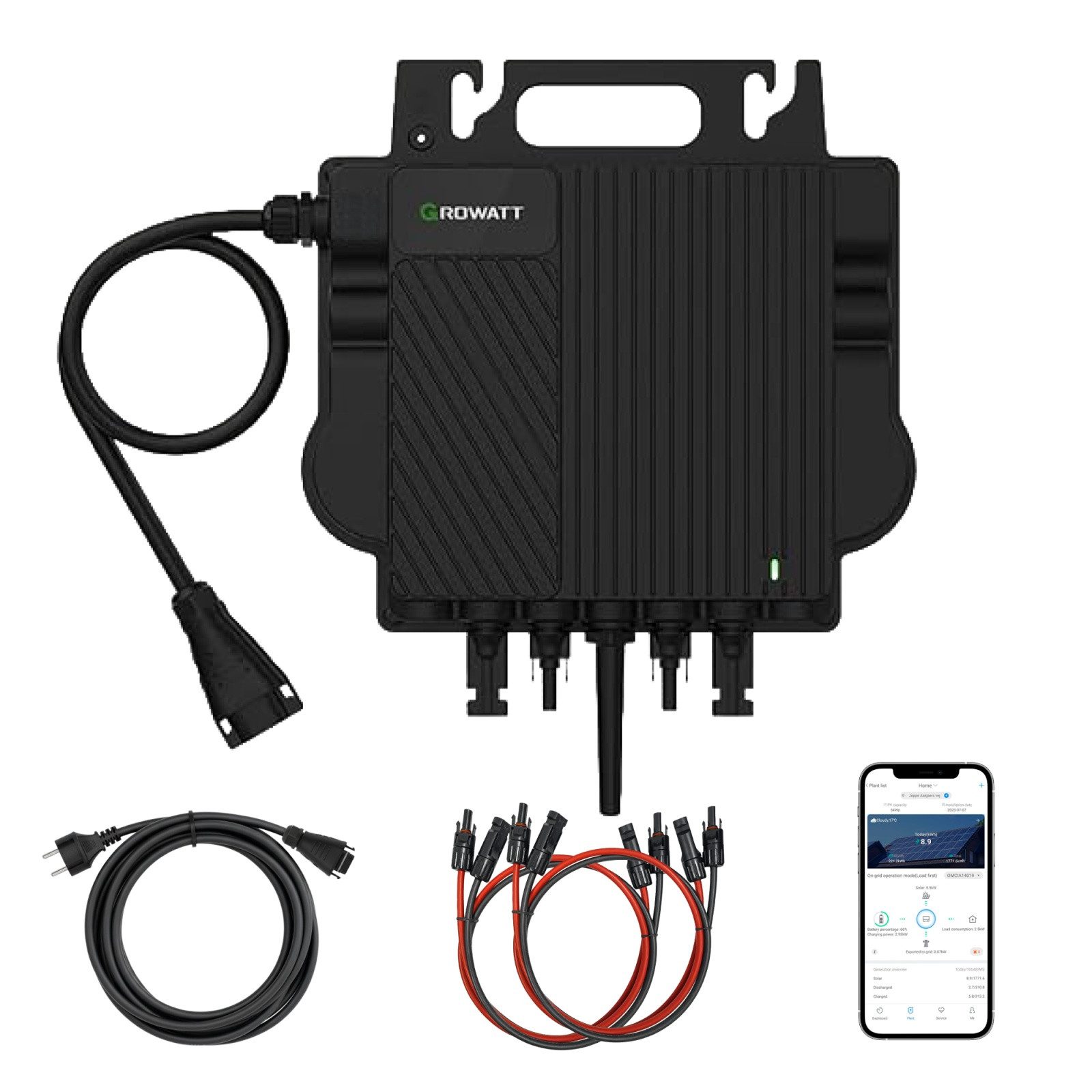 SUNNIVA Wechselrichter GROWATT Mikro-Wechselrichter 800 W NEO‑800M‑X, (für Balkonkraftwerk, IP67 wetterfest, Plug&Play Installation, 2 MPPT, WIFI Bluetooth, inkl.5m Anschlusskabel und 4x1m Solarkabel)