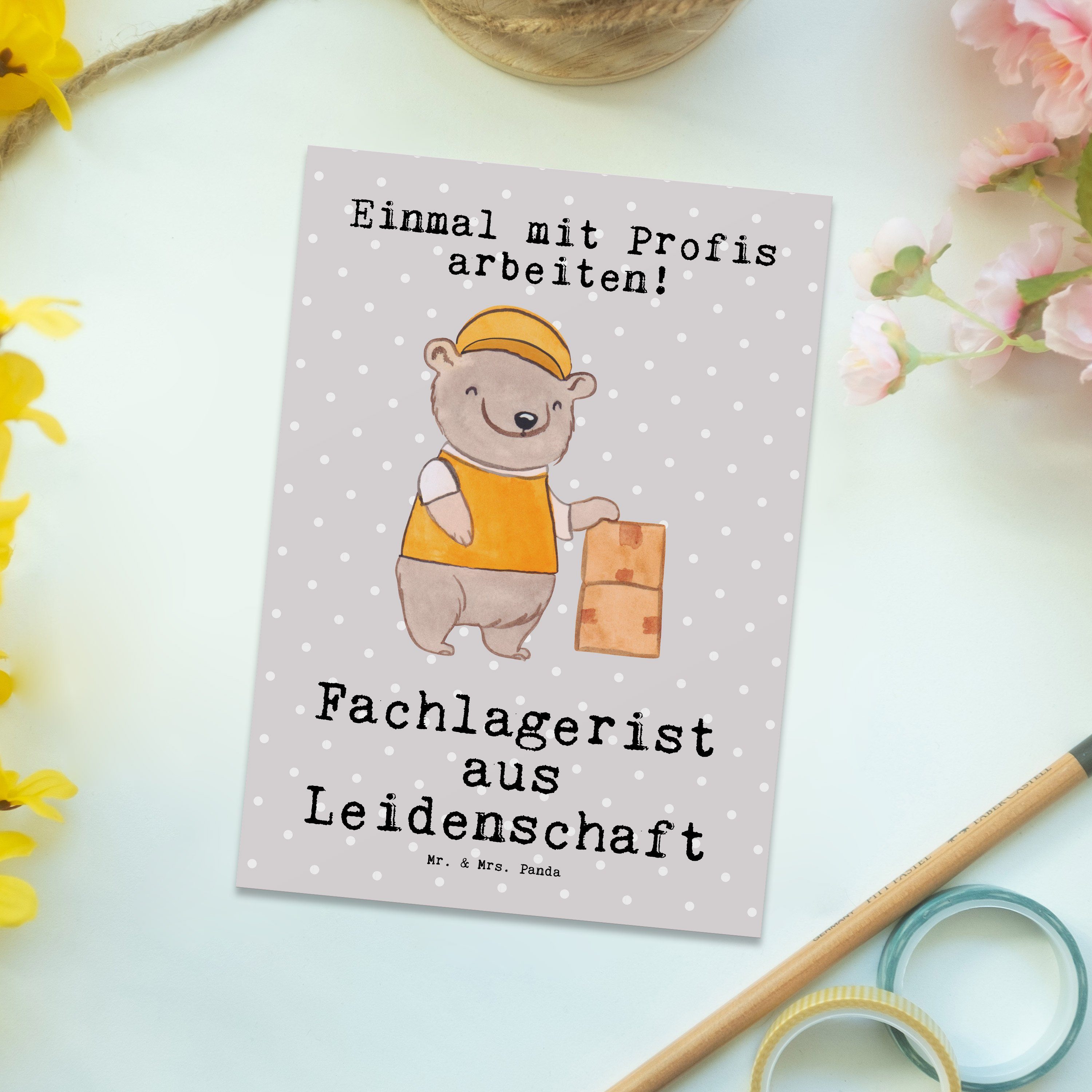 Mr. & Leidenschaft Mrs. aus Grau - Geschenkkart Geschenk, - Fachlagerist Pastell Postkarte Panda