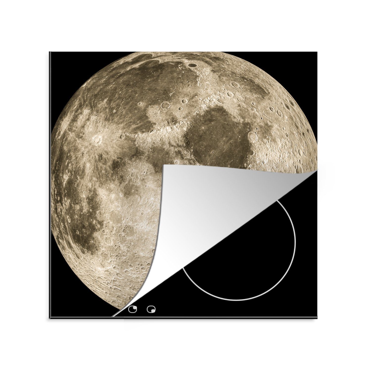 MuchoWow Herdblende-/Abdeckplatte Weltraum - Mond - Jahrgang, Vinyl, (1 tlg), 78x78 cm, Ceranfeldabdeckung, Arbeitsplatte für küche