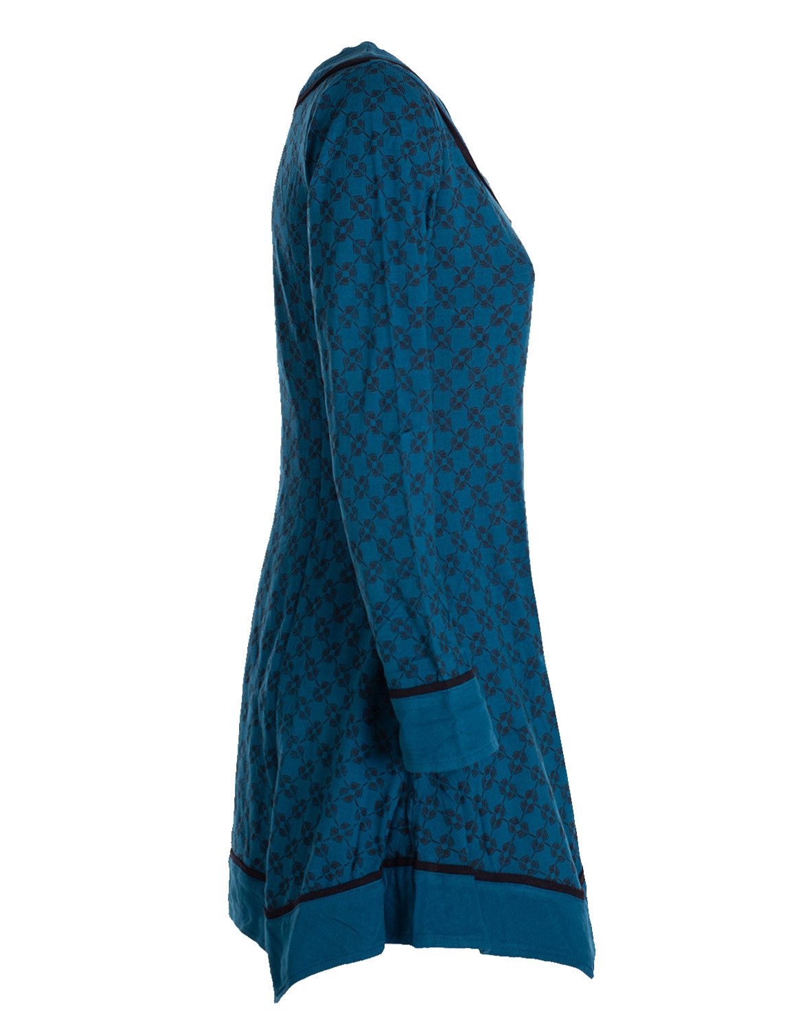 Vishes Tunikakleid Langarm Damen Tunika Shirt-Kleid Ethno Zipfel-Bluse Blusenkleid Elfen, Hippie, Boho Style