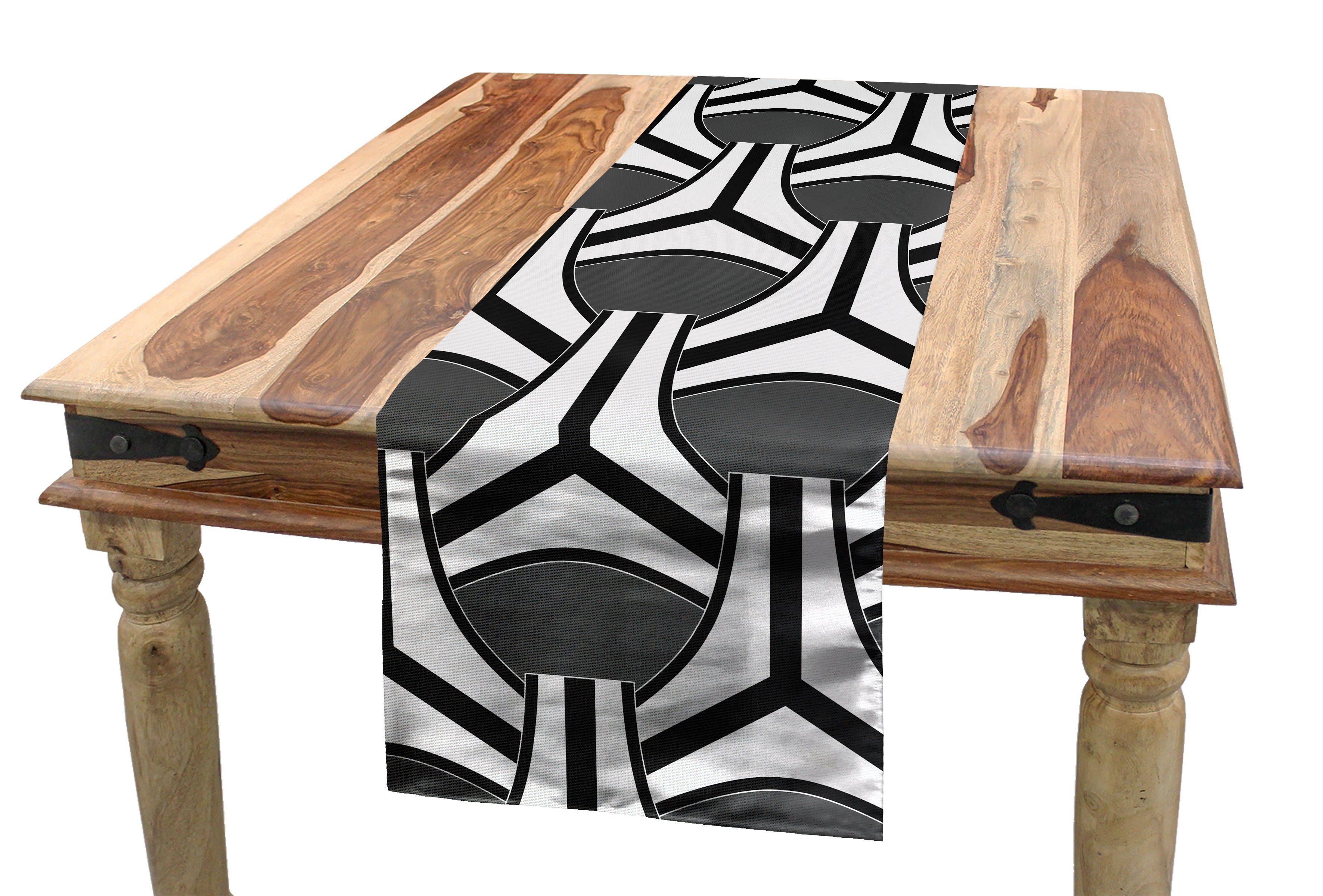 Achromatic Dekorativer Tischläufer, Abstrakt Esszimmer Stripes Ovals Rechteckiger Küche Abakuhaus Tischläufer