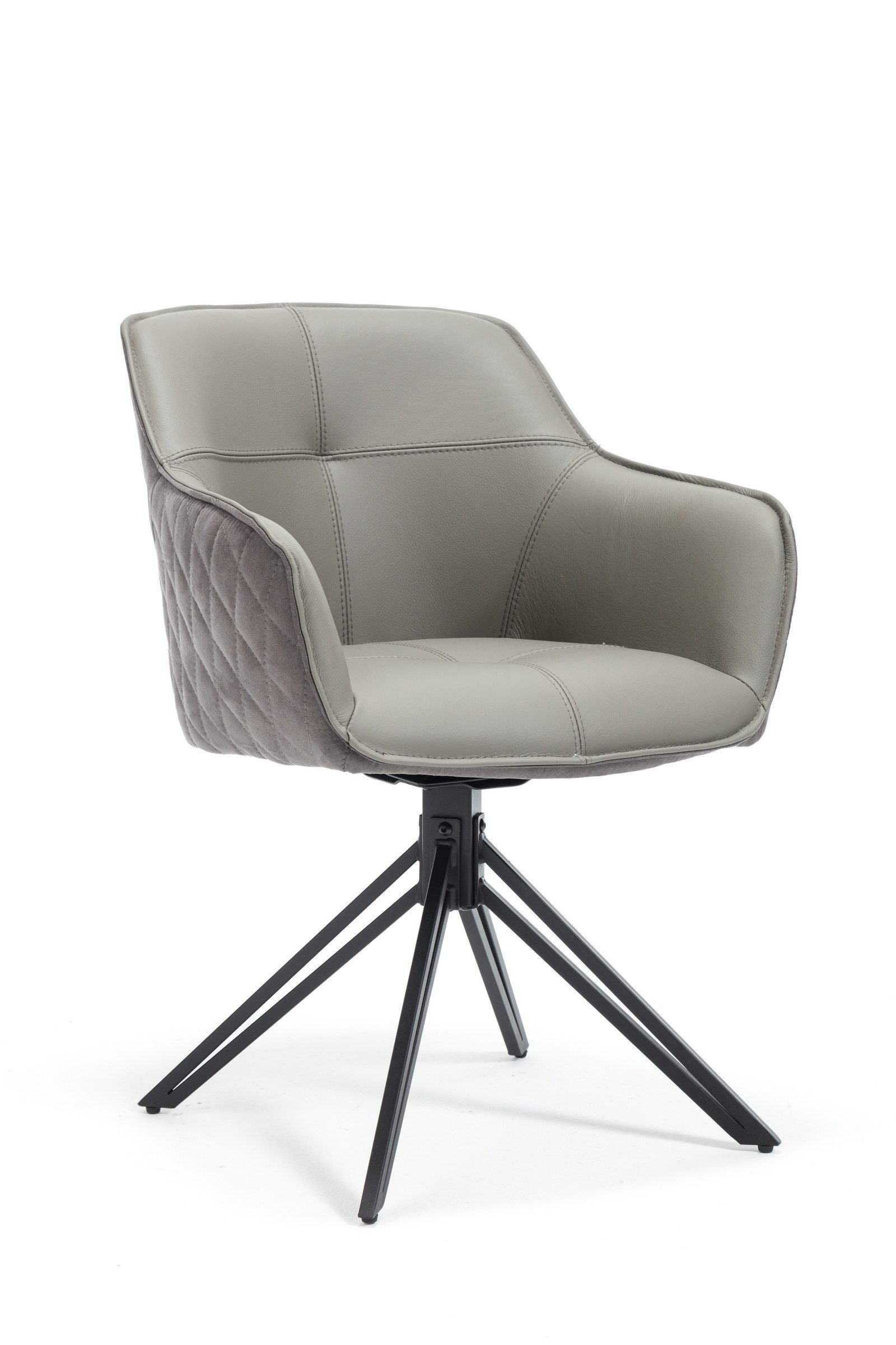 freiraum Armlehnstuhl Emma (2er-Set), (2er-Set) drehbar, grau mit Leder, Gestell schwarz - 59x82x62 (BxHxT)