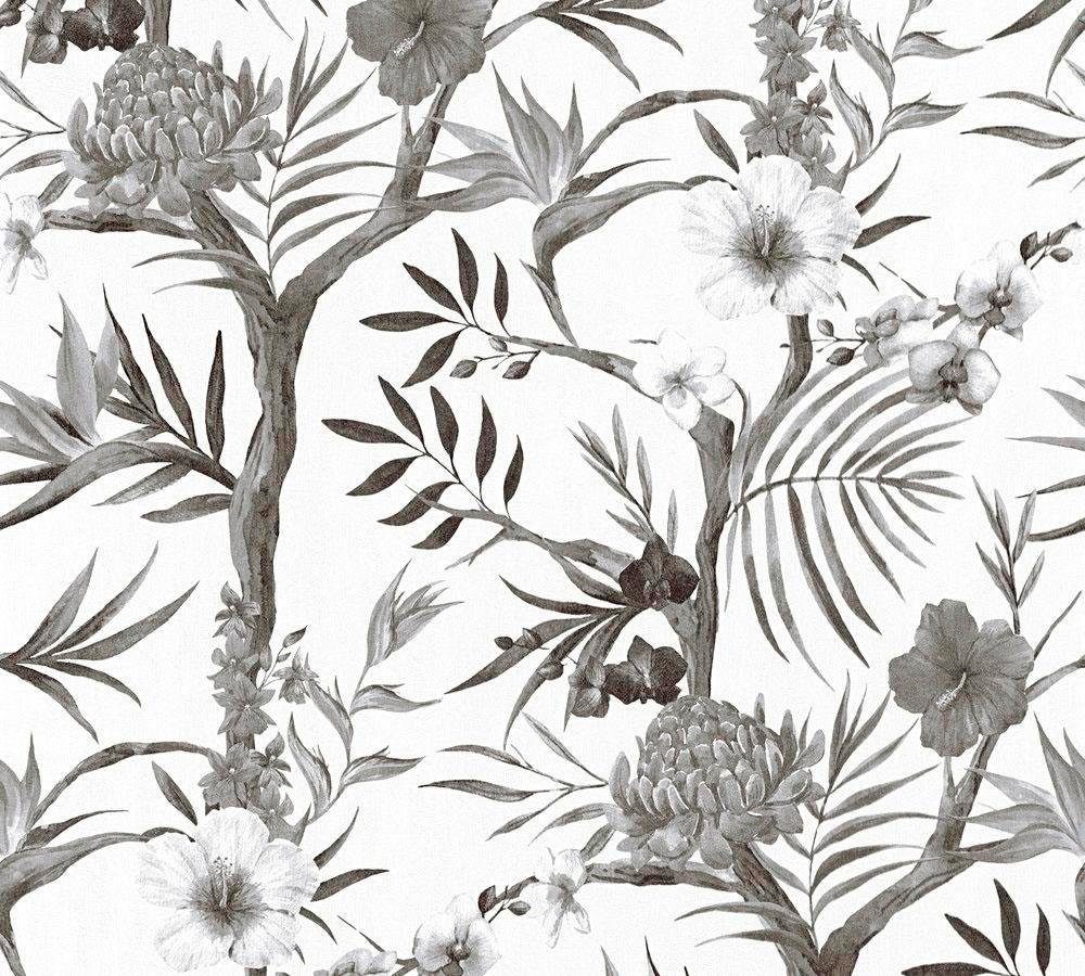 Blumen Vliestapete geblümt, A.S. Floral Tapete walls 2.0, Création floral, Neue schwarz/grau/weiß Bude living