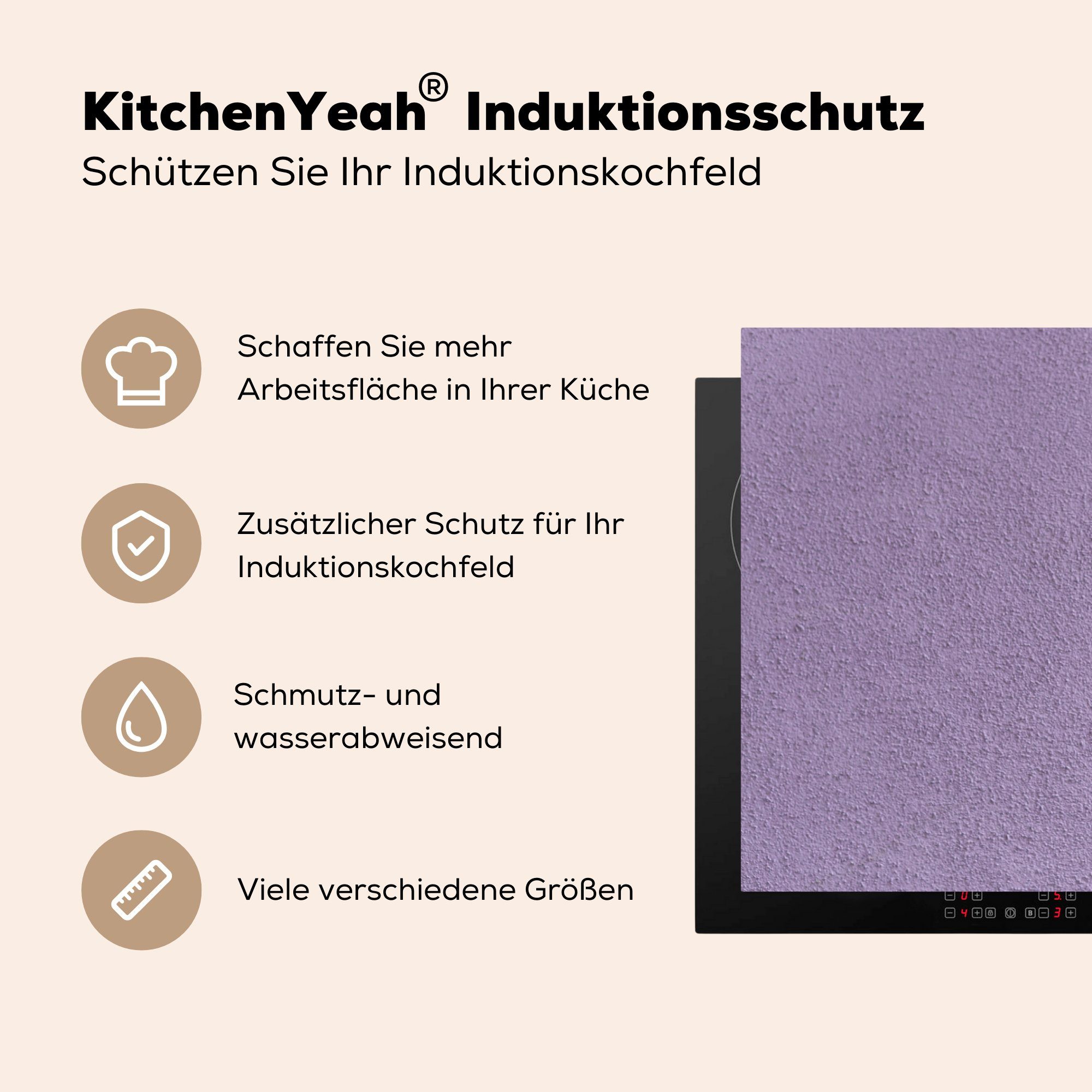 Herdblende-/Abdeckplatte die für Schutz Vinyl, MuchoWow cm, (1 Wand, tlg), küche, Beton - Ceranfeldabdeckung Induktionskochfeld 81x52 - Lila