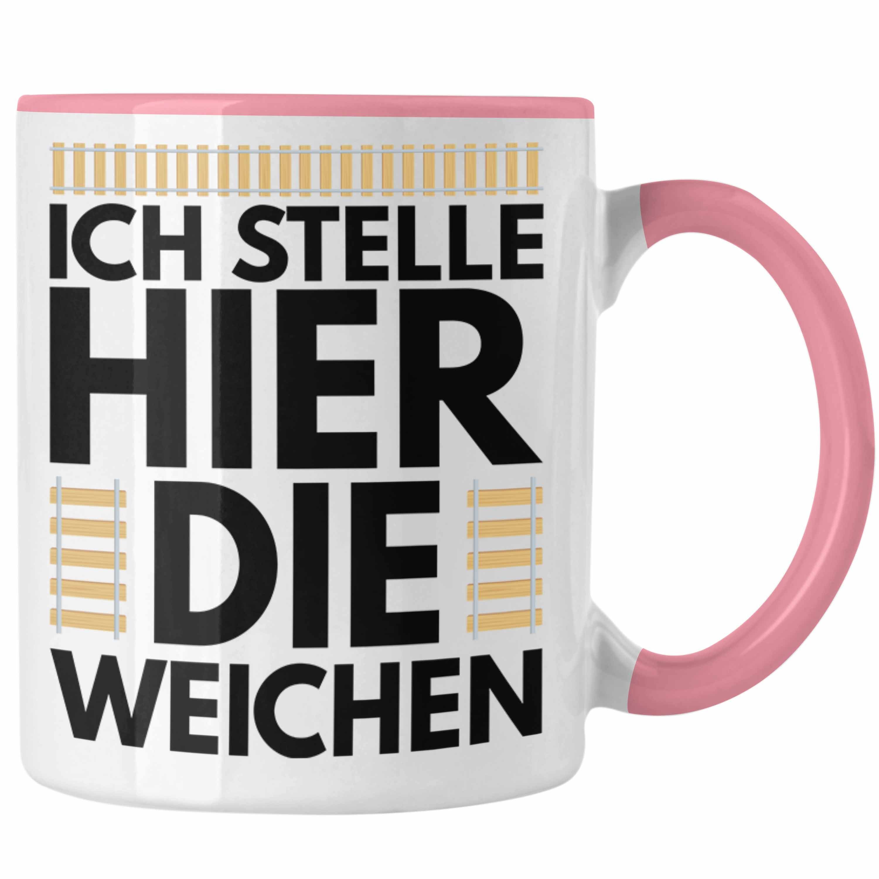 Trendation Tasse Trendation - Ich Stelle Hier Die Weichen Lokführer Tasse Geschenk Eisenbahner Spruch Lokomotive Geschenkidee Eisenbahn Rosa