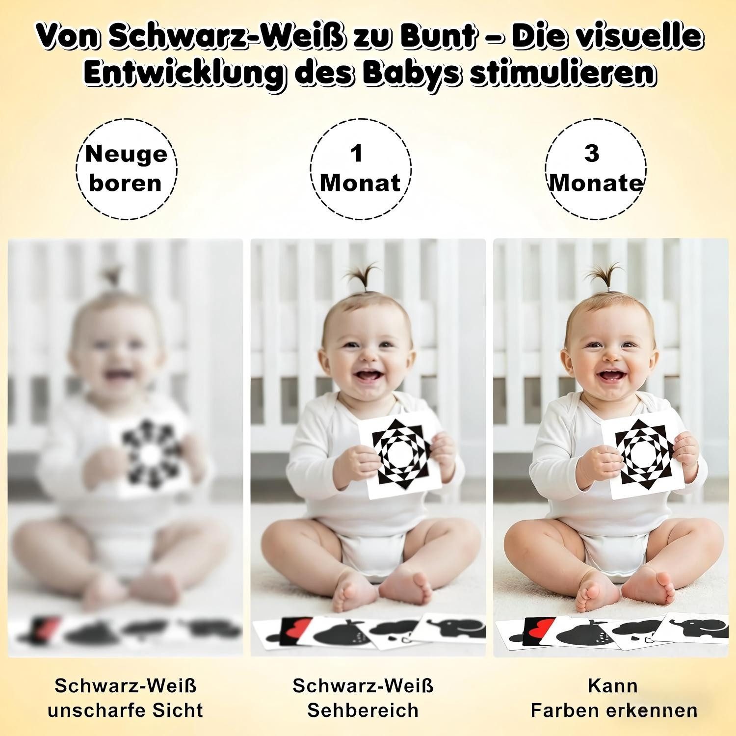 POPOLIC Lernspielzeug Kontrastkarten Baby - 29 Pcs Montessori Baby Spielzeug 0-12 Monate (0 3 6 12 Monate Neugeborenen Spielzeug, Schwarz Rot Babys Stoffbuch mi – Bild 3 von 5