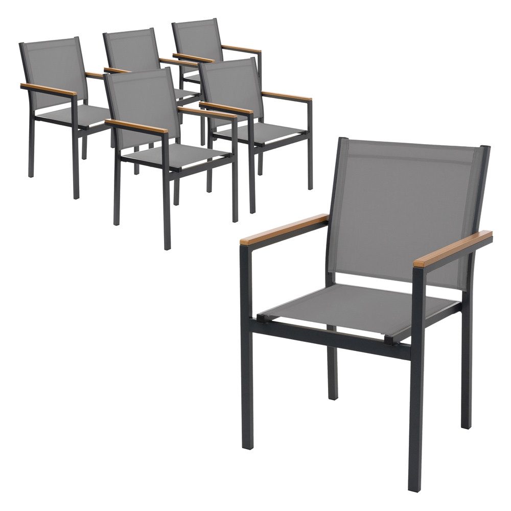 ML-DESIGN Gartenstuhl Terrassenstühle mit Aluminiumgestell Balkonstuhl wetterfest stapelbar (6 St), 6er Set Sessel mit Armlehnen-Holzoptik für Garten Balkon Terrasse