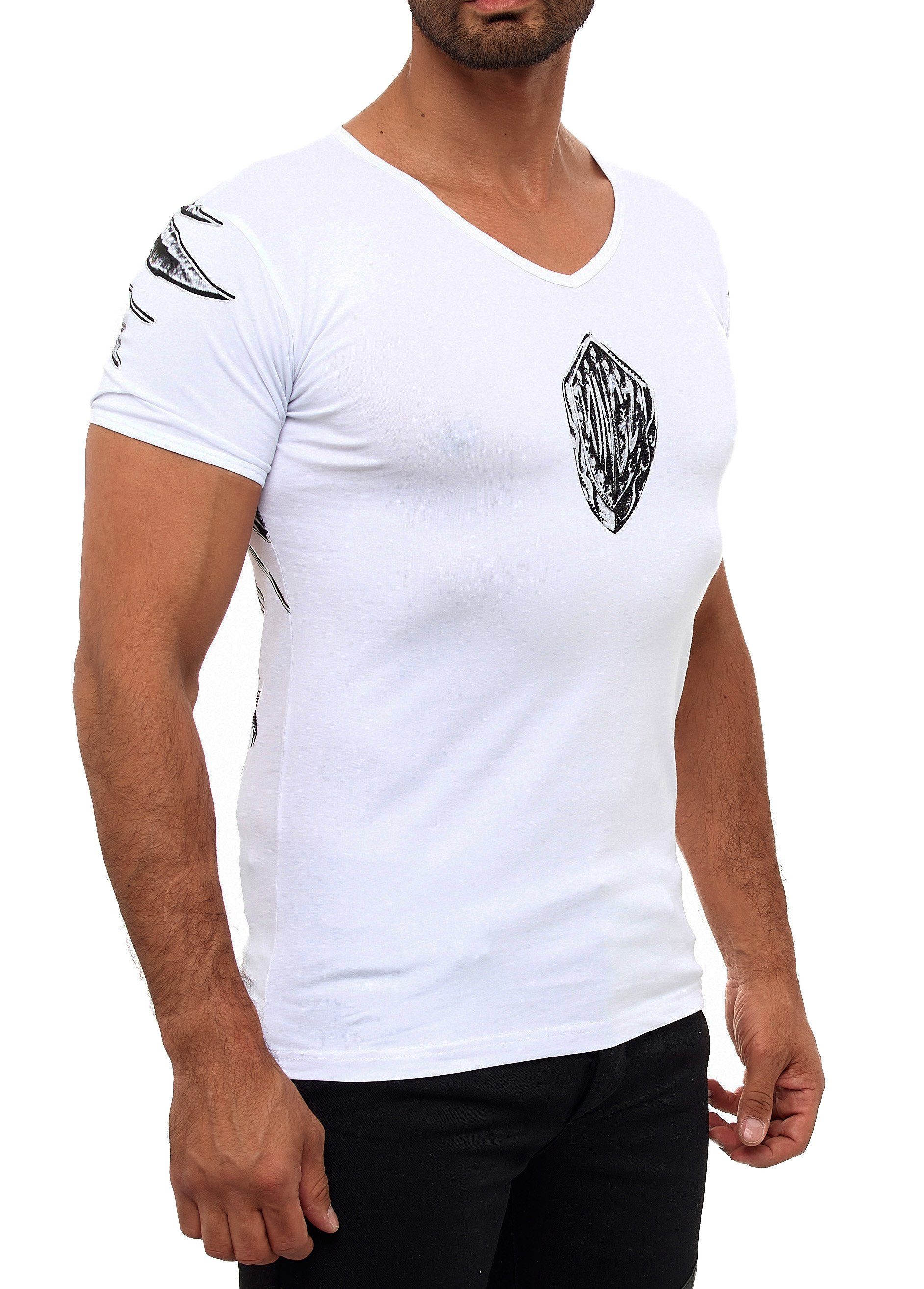 mit ausgefallenem weiß-silberfarben T-Shirt KINGZ Adler-Print