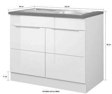 Kochstation Spülenschrank KS-Brindisi 100 cm breit, inklusive Einbauspüle