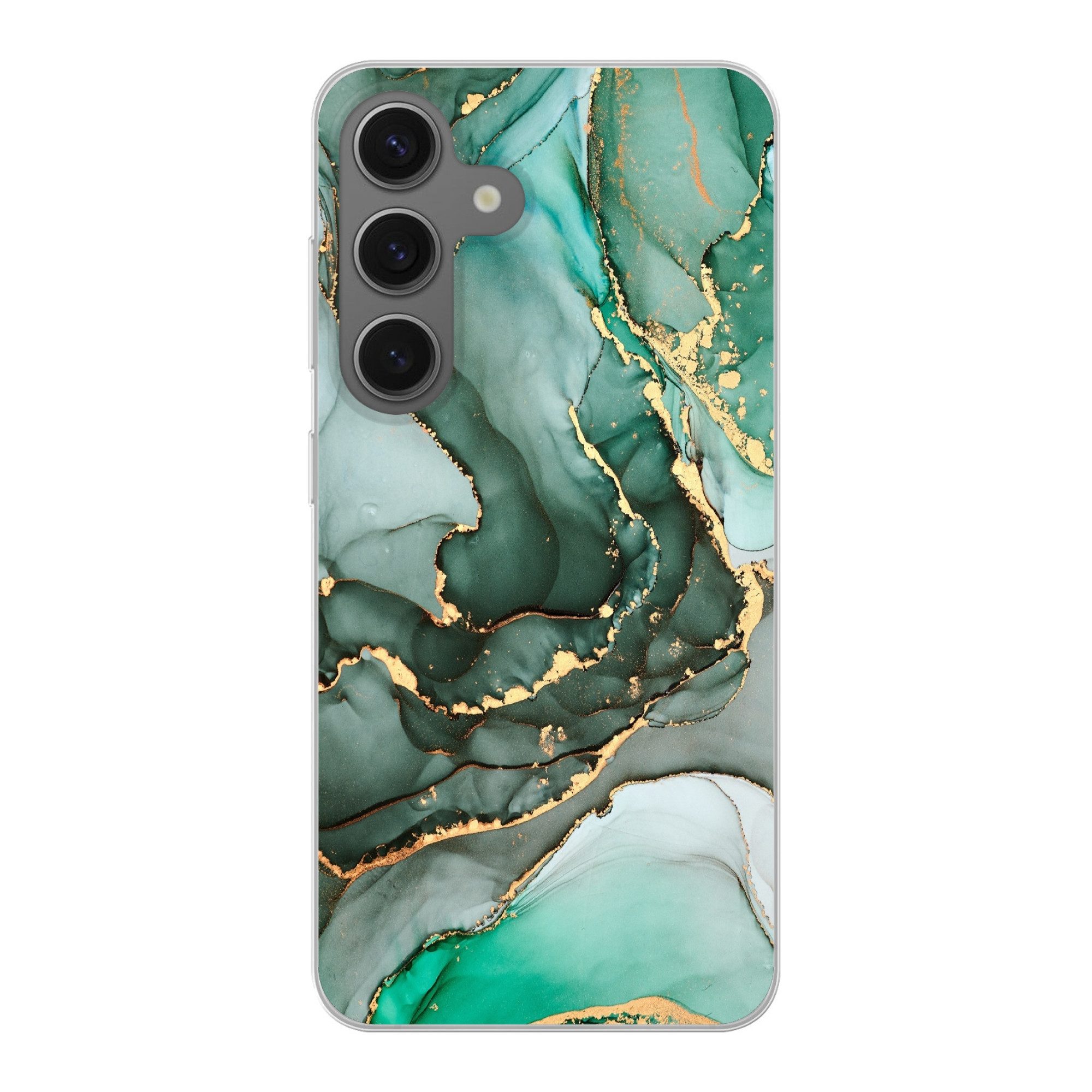 MuchoWow Handyhülle für Samsung Galaxy S25 Gold - Marmor - Grün - Luxus - Marmoroptik - Gr, Phone Case, Silikon, Schutzhülle Dünn