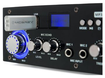McGrey »PA-350BT Bluetooth-Endstufe - mit USB/MP3-Player 200 Watt Leistung - Verstärker mit zwei Mikrofoneingängen - USB-MP3-Player und Cinch-Eingang - Ideal für Partykeller und Karaoke Partys« Endverstärker (200 W)