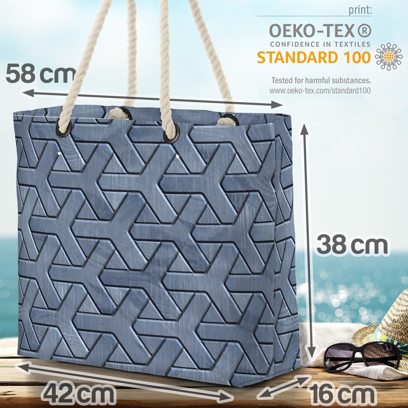 Ornamente (1-tlg), VOID Geometrisch Metal Metall Oberfläche Bag Grau gemustert Beach Strandtasche Muster