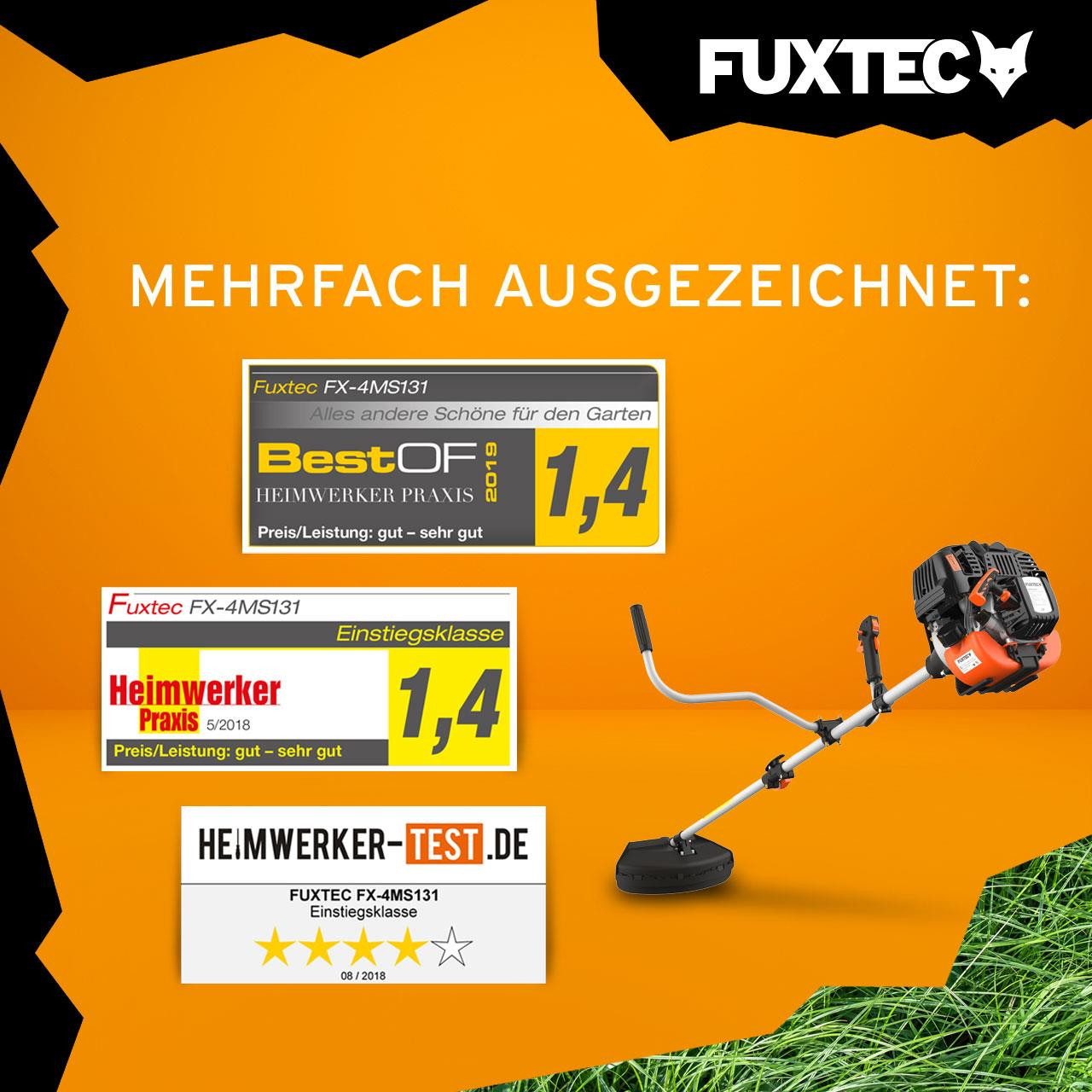 FUXTEC Benzin-Motorsense FX-4MS131, 32 cm Arbeitsbreite Messer, 31ccm, 32cm Schnittbreite, Profi-Komfort-Tragegurt, 3-Zahn-Blatt