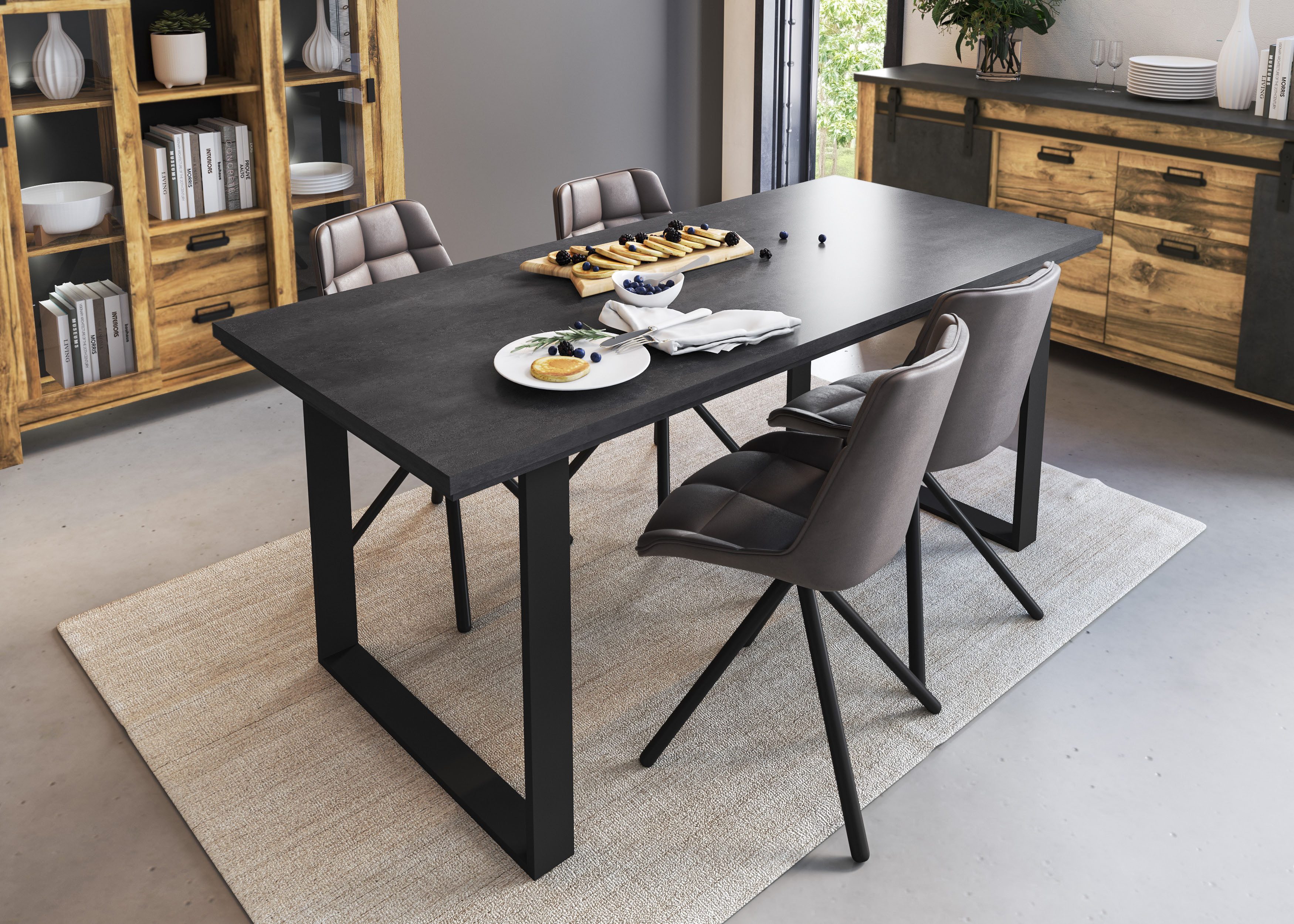 Home affaire Esstisch York, Tisch in Hunton Oak, mit Metallgestell, im Industrialdesign